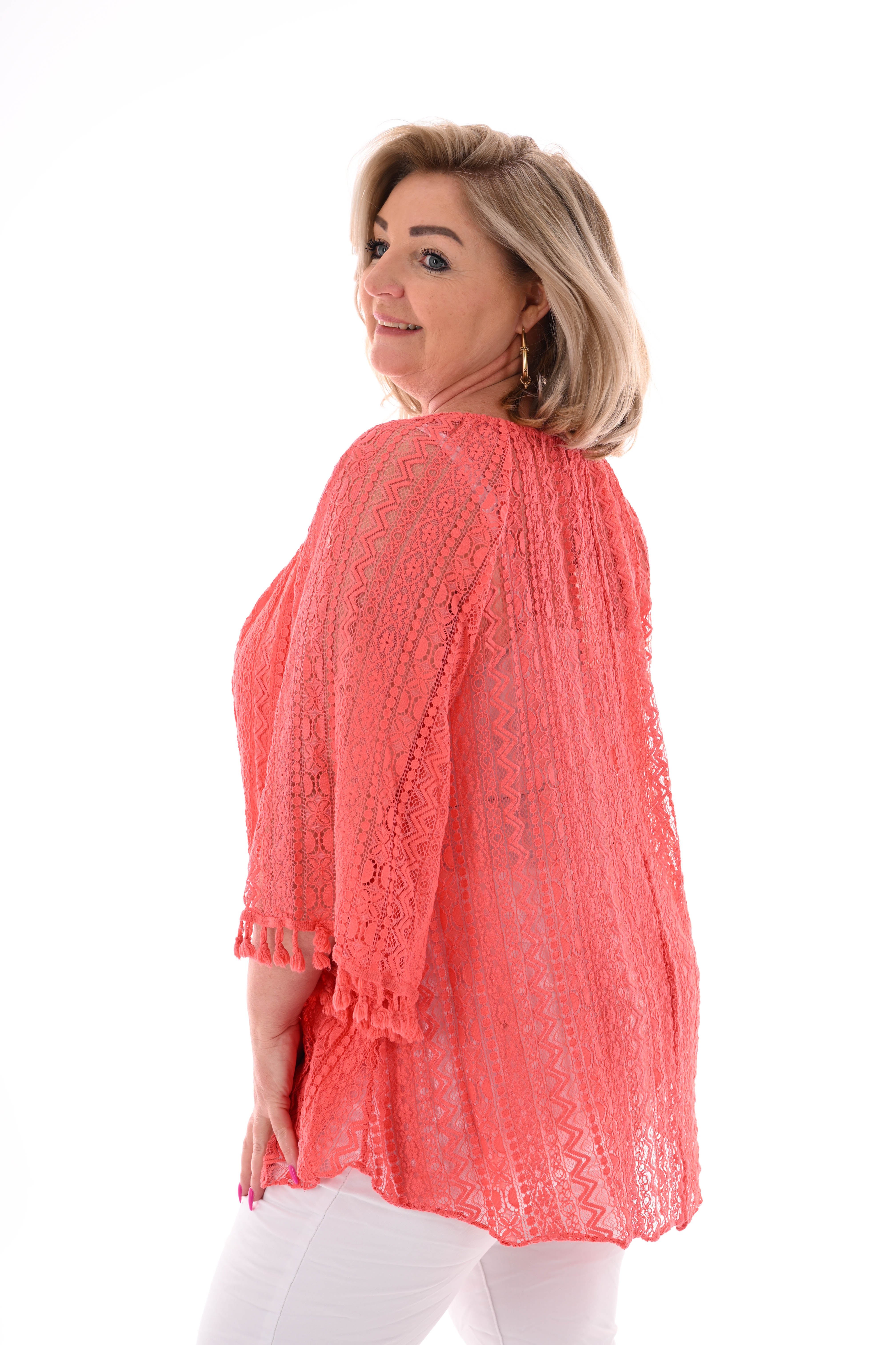 Boho tuniek 3/4e mouwen koraal