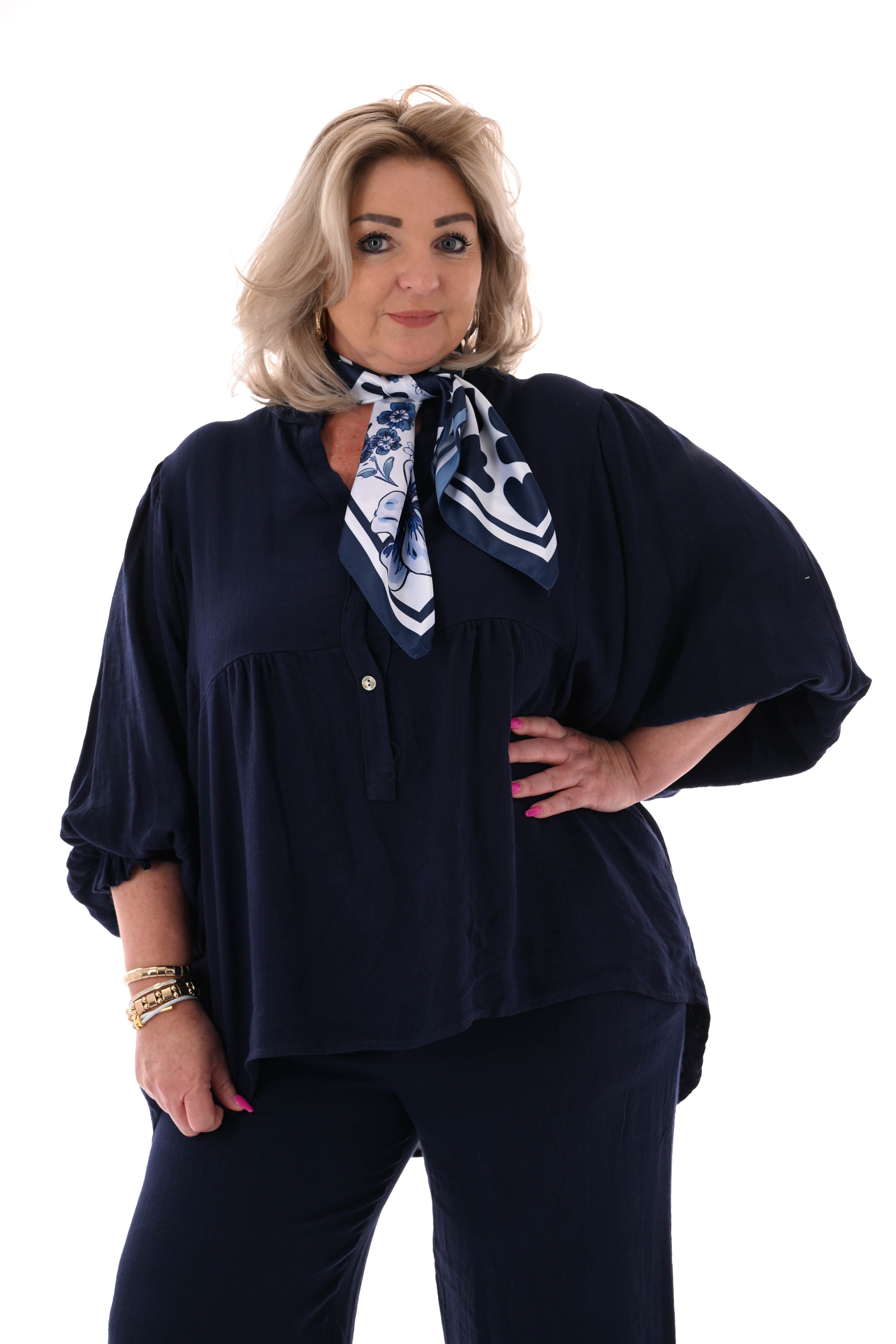 Tweedelig set top 3/4e vleermuismouwen marineblauw