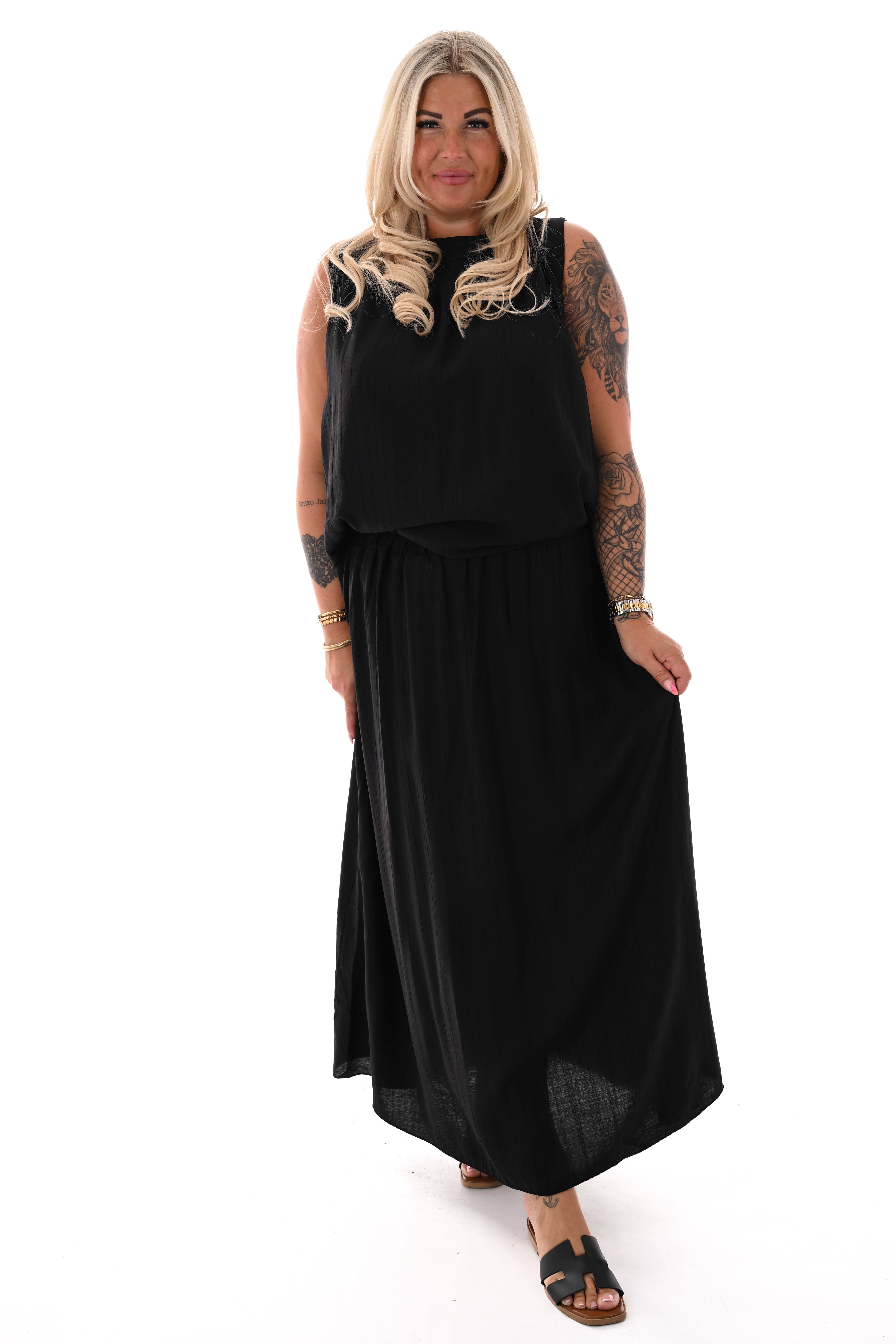 Tweedelig set rok mouwloze top uni zwart