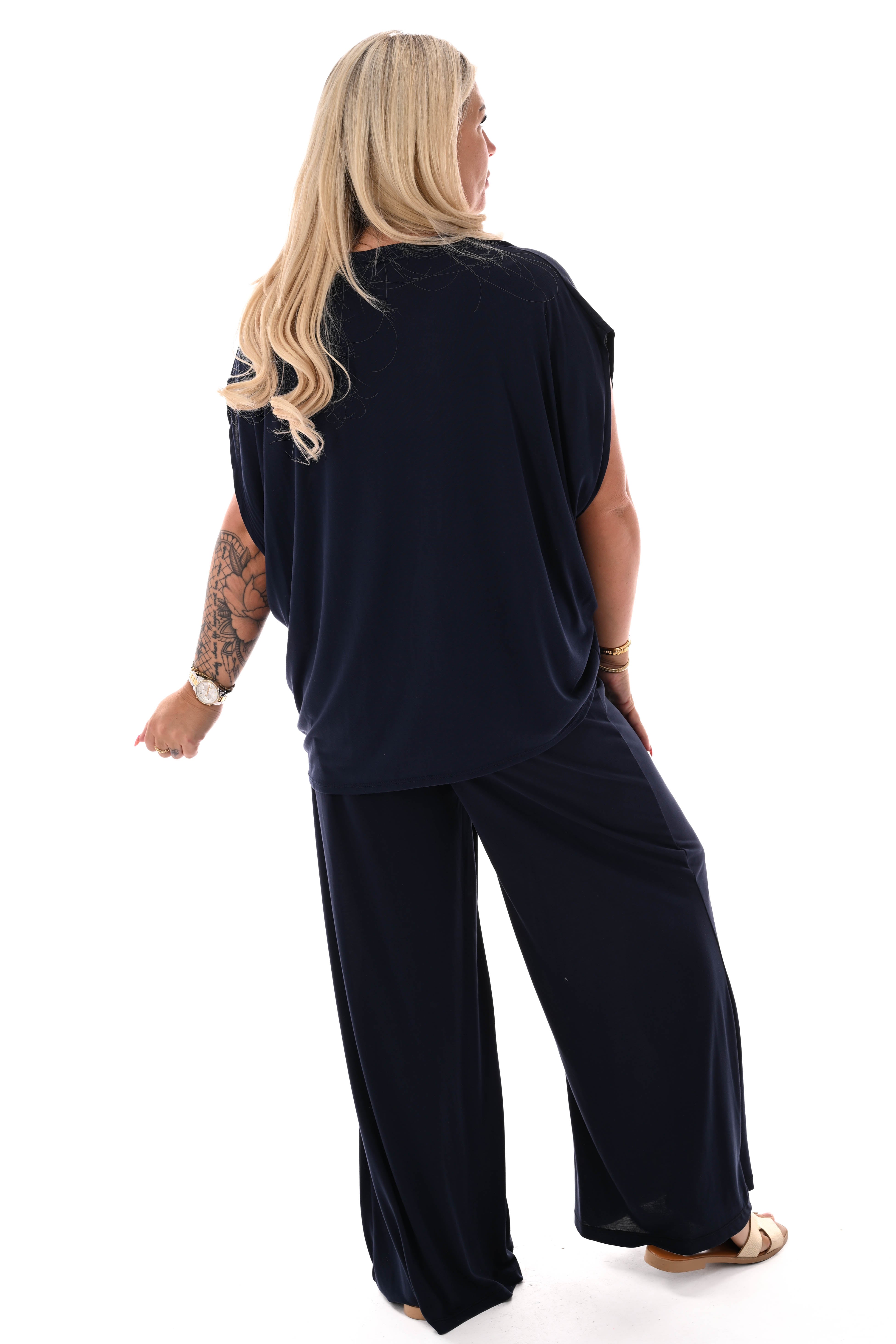 Tweedelig set asymmetric uni marineblauw