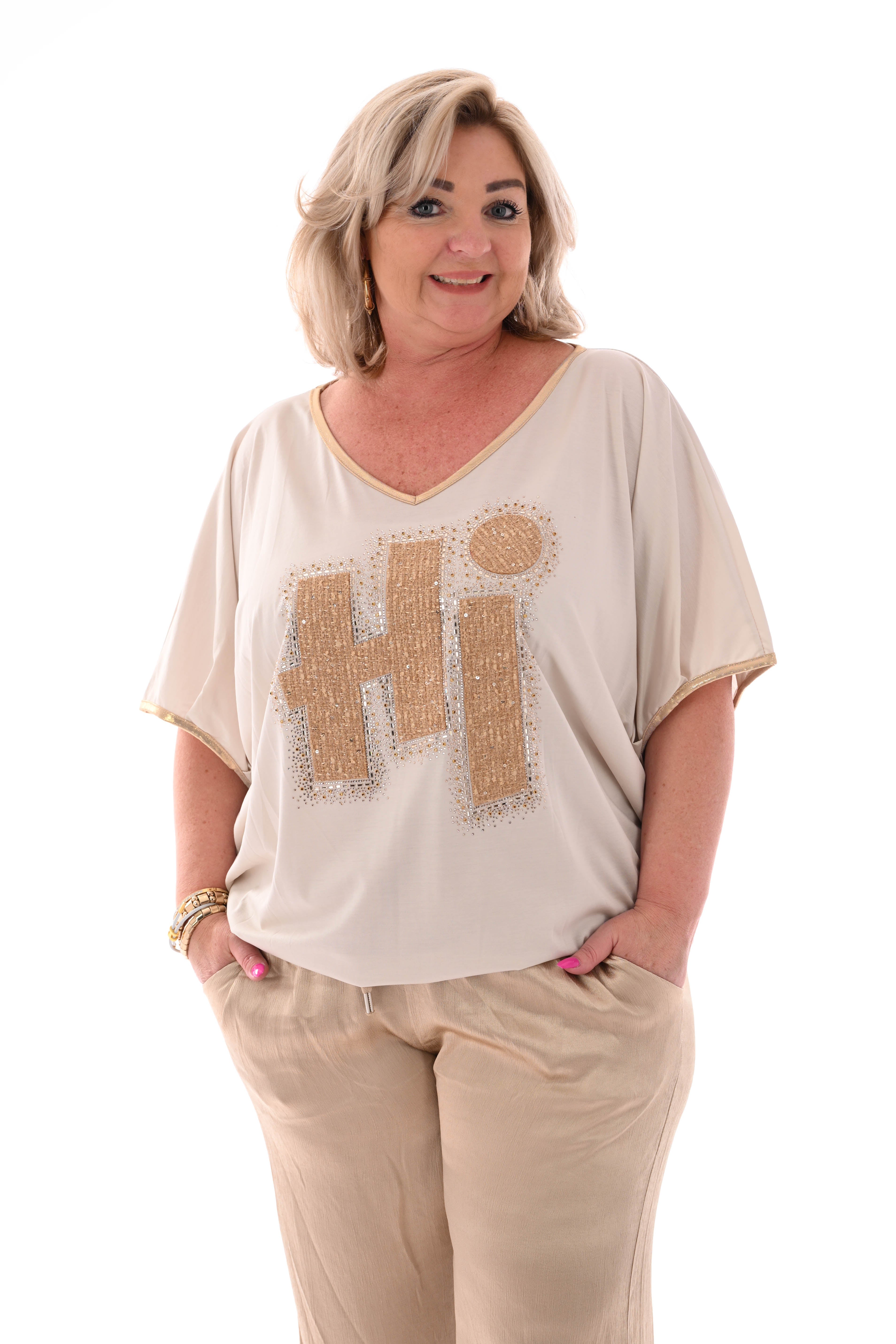 Shirt v-hals Hi beige