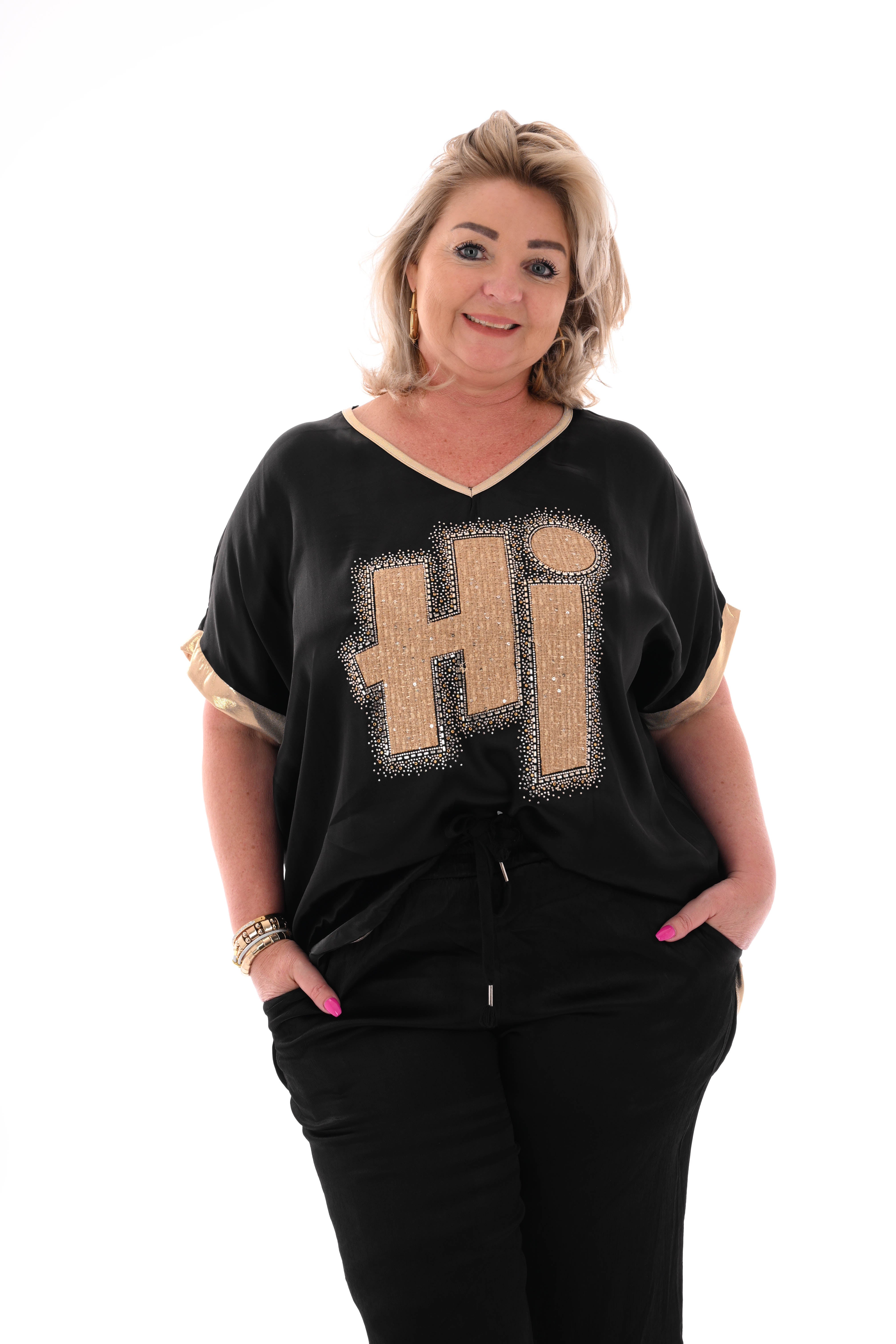 Shirt v-hals Hi zwart