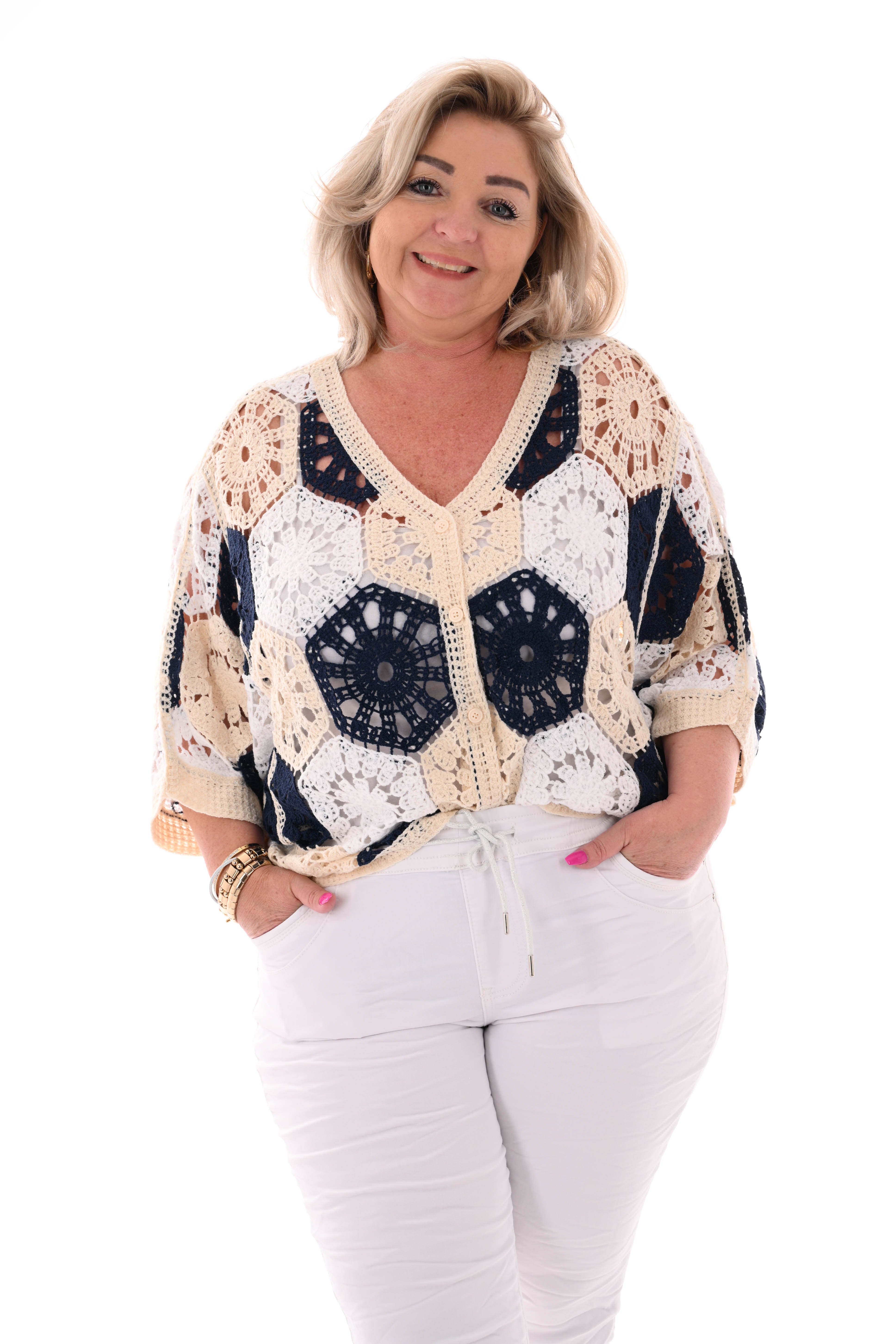 Boho hexagon vestje marineblauw