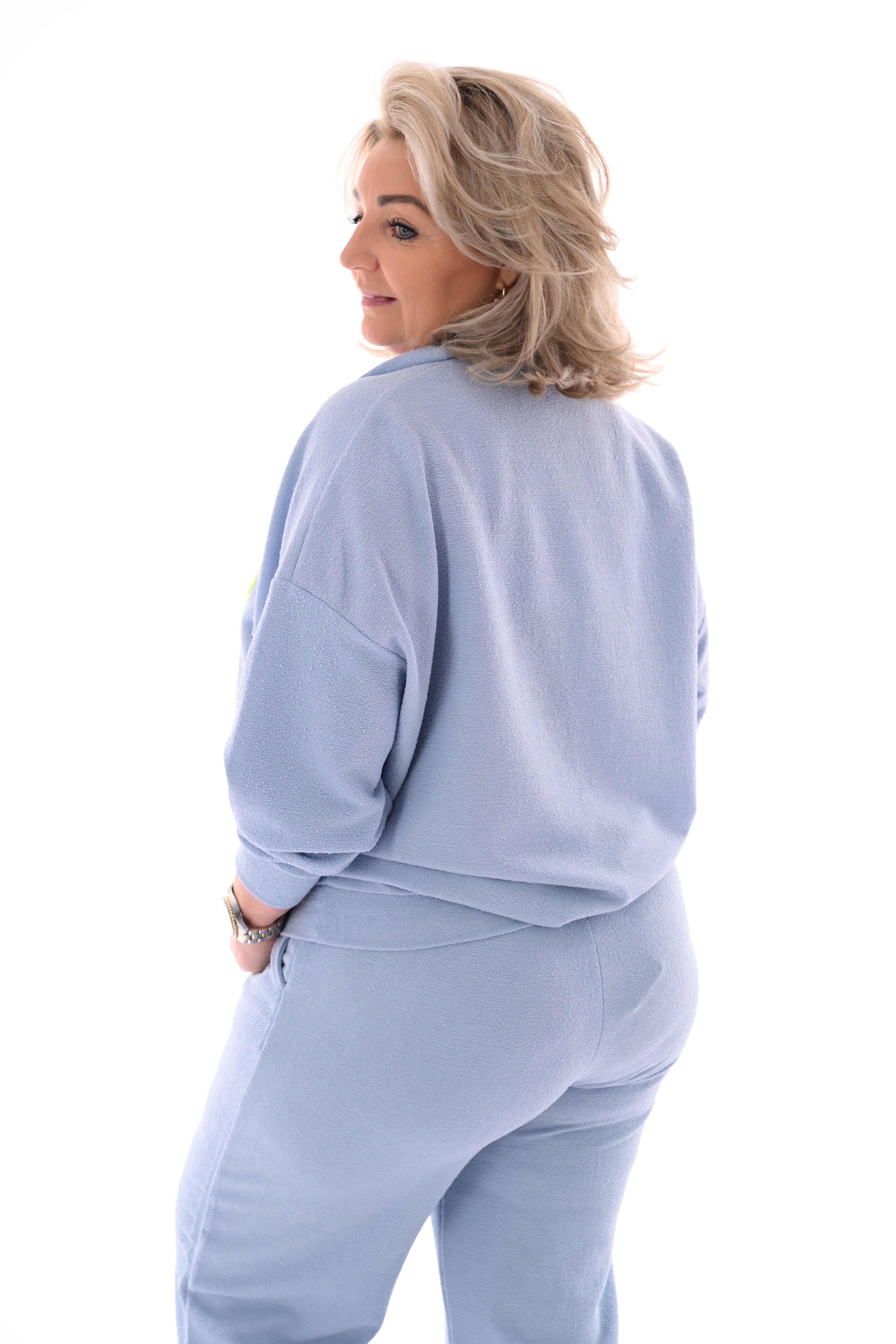 Tweedelig pak New York met rits lichtblauw