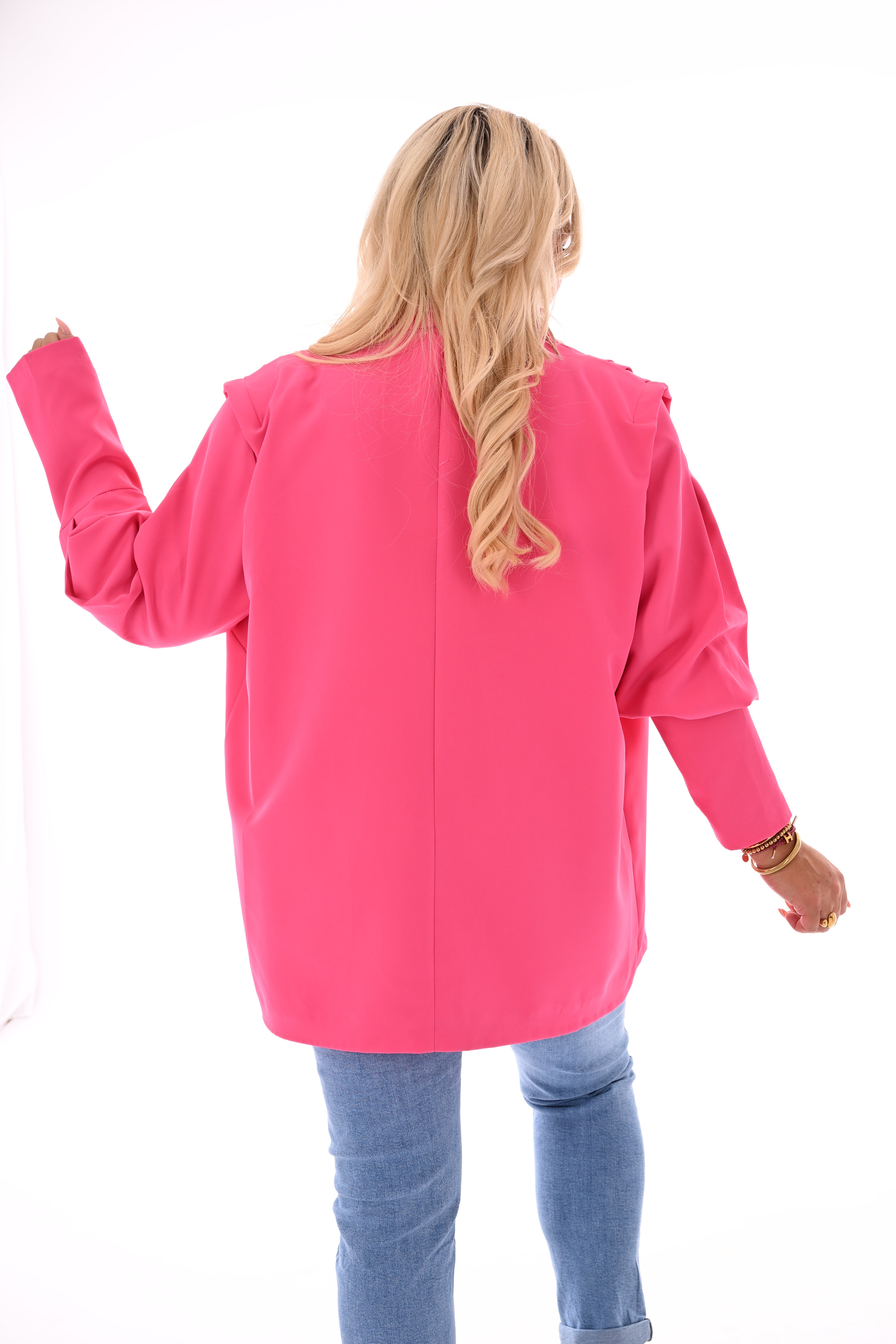 Blazer plooien uni barbieroze