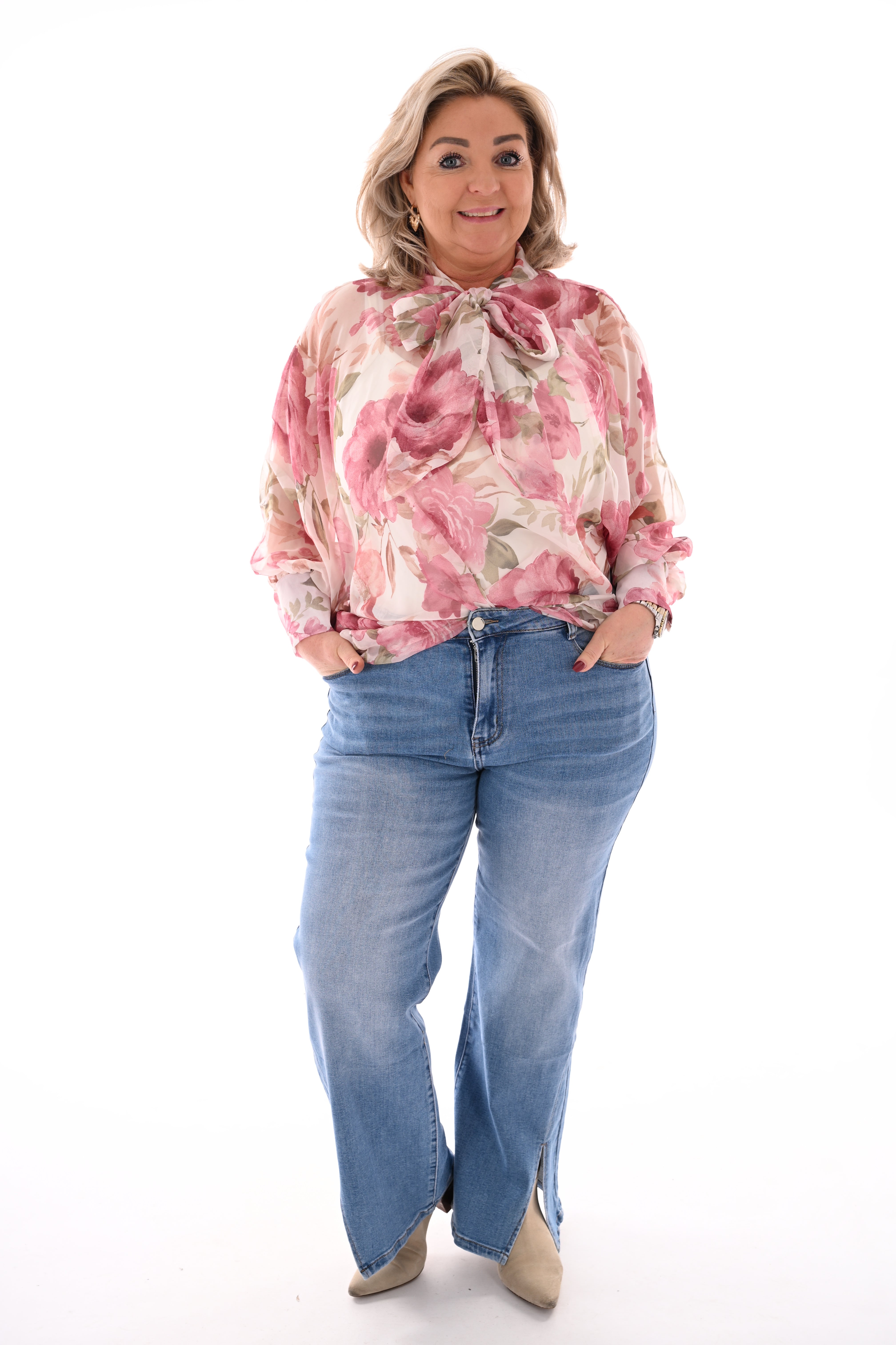 G-smack wide leg met split jeansblauw