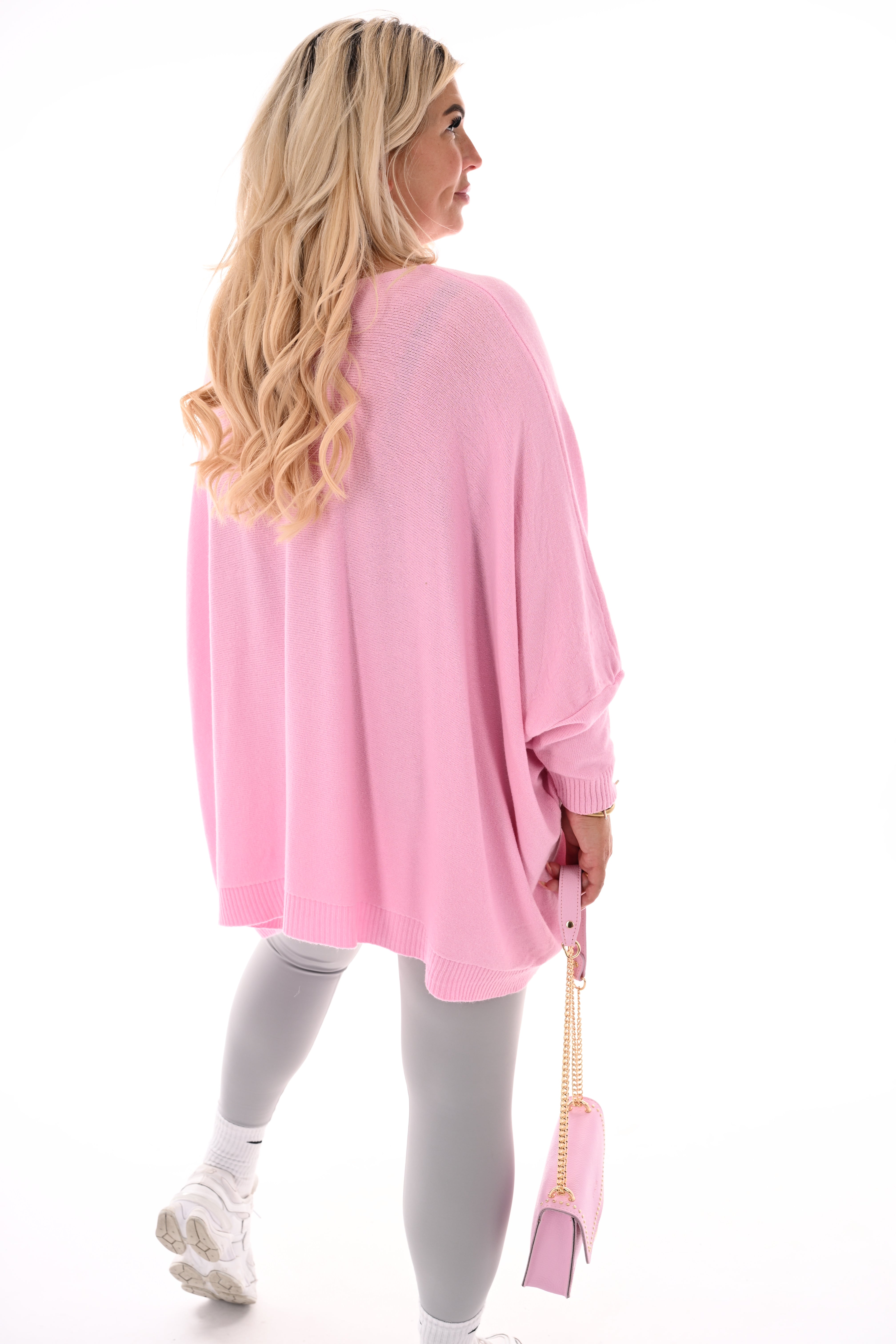 Lange trui vleermuis uni lichtroze