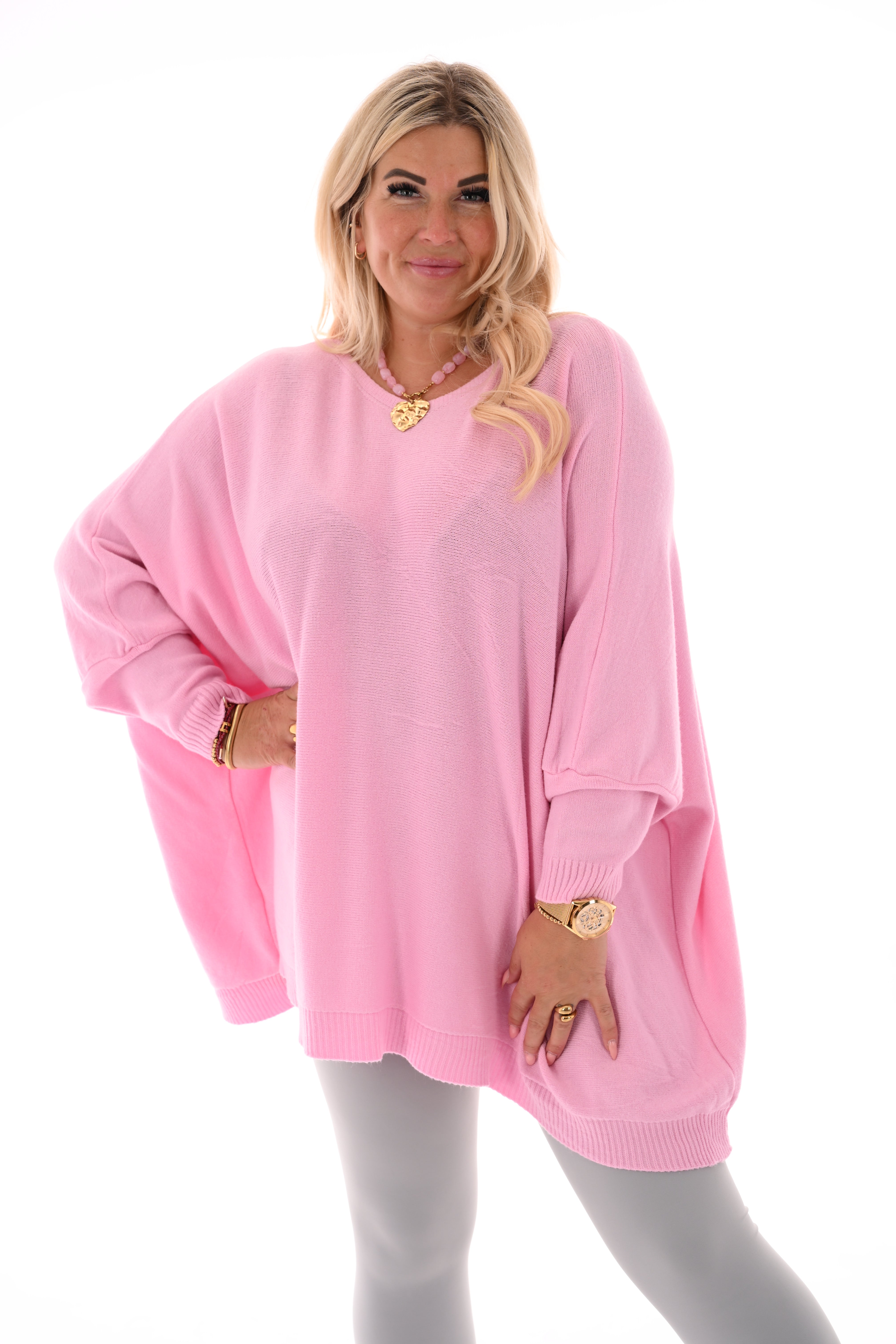 Lange trui vleermuis uni lichtroze