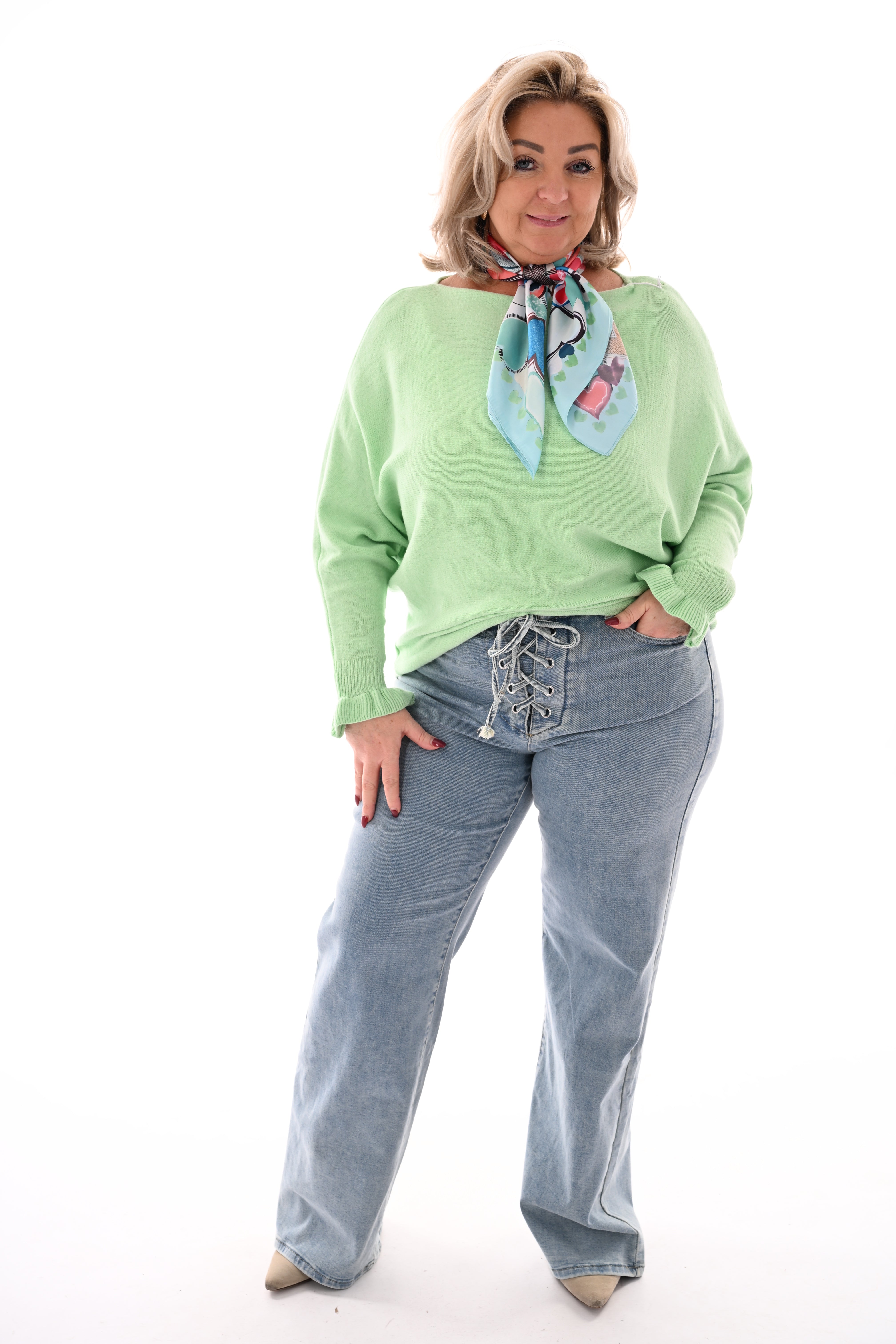 Vleermuis trui roezelmouwen mintgroen