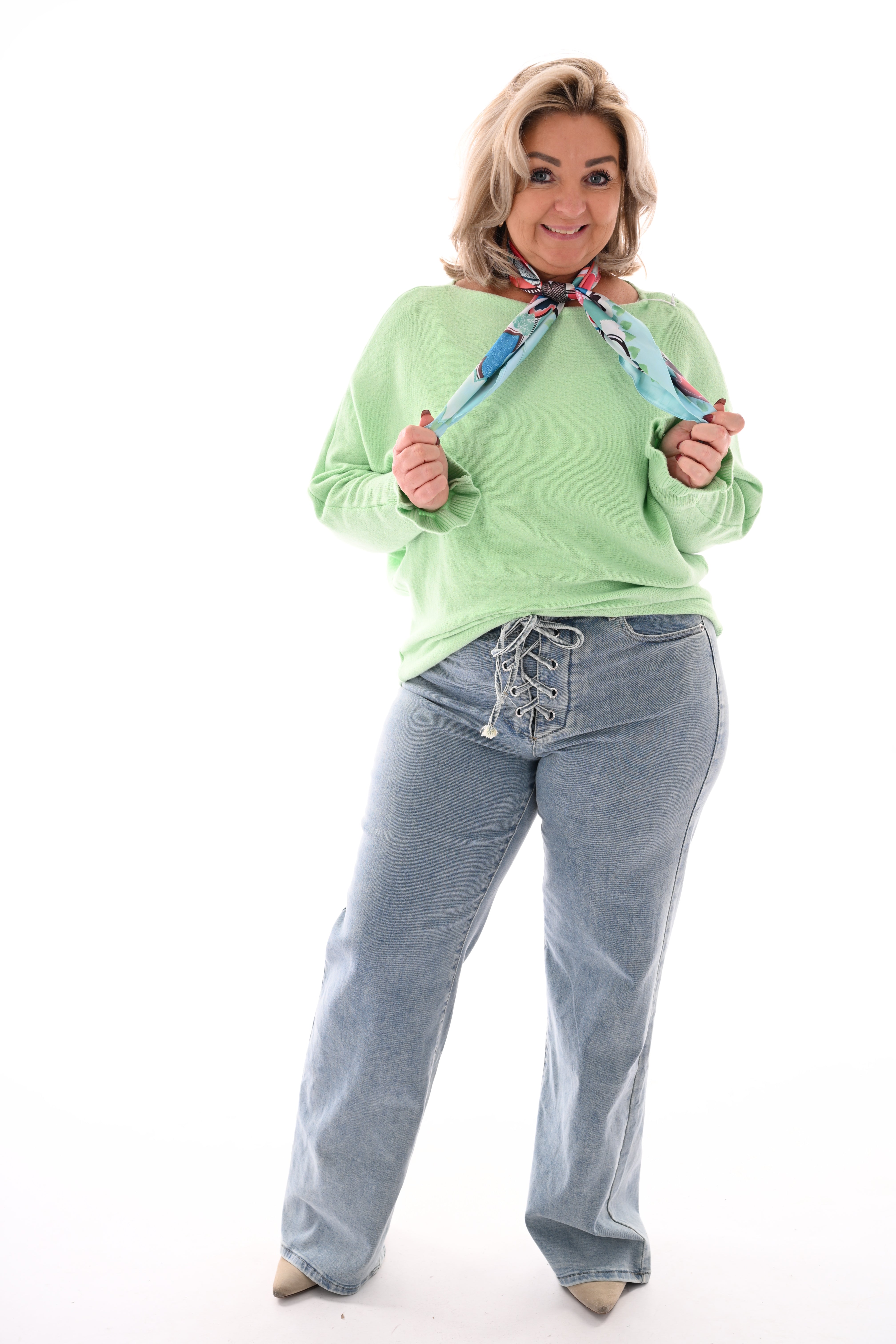 Vleermuis trui roezelmouwen mintgroen