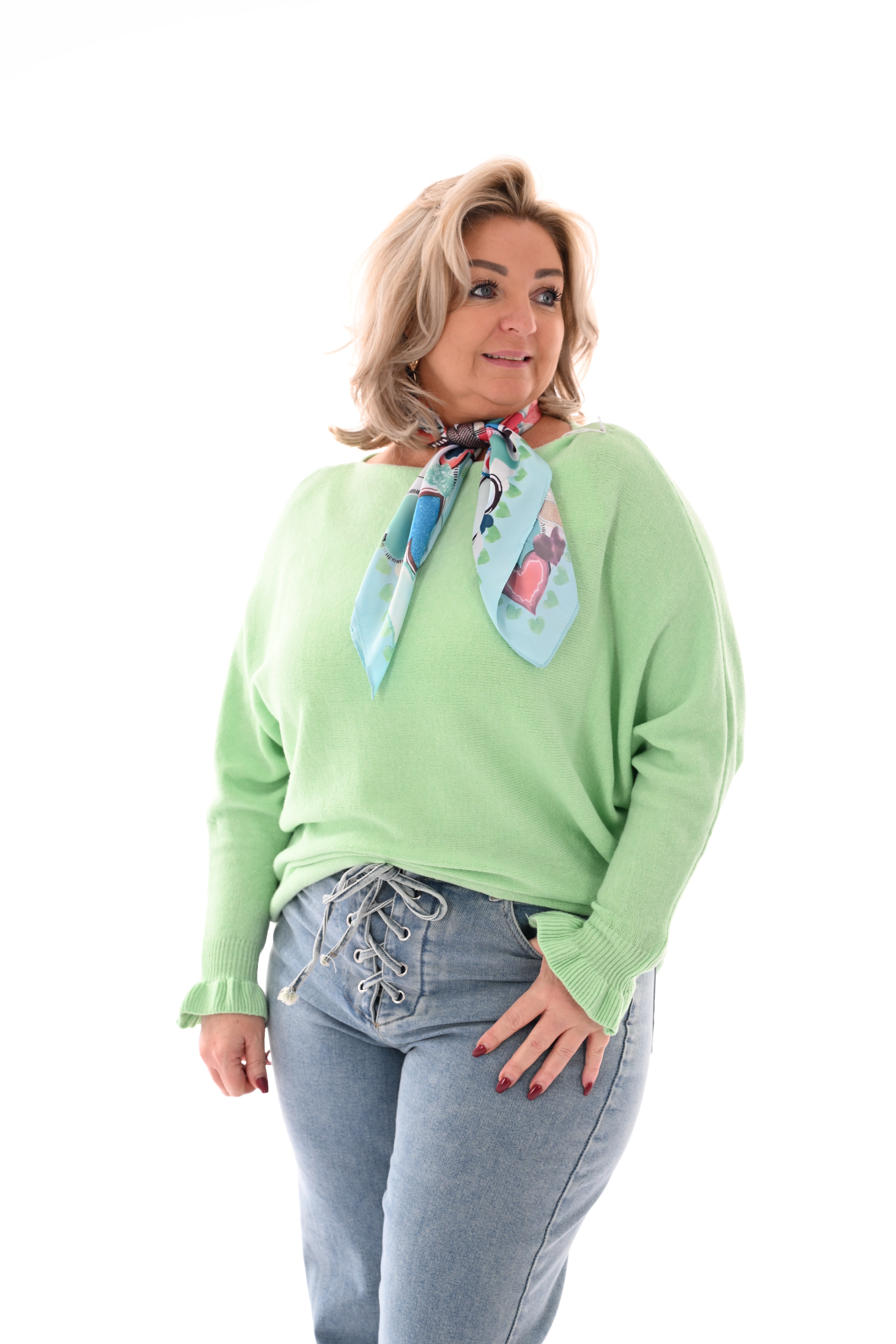 Vleermuis trui roezelmouwen mintgroen