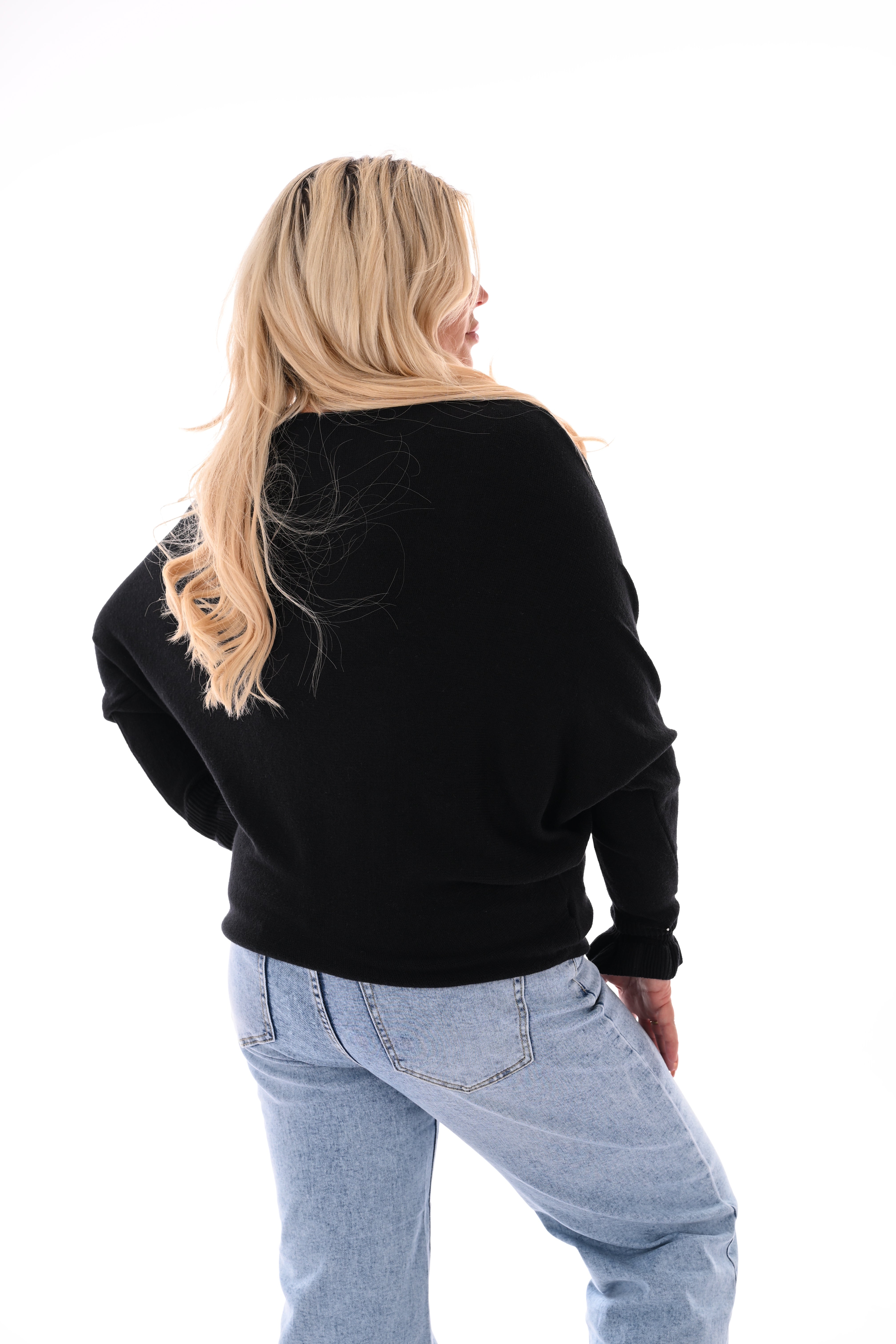 Vleermuis trui roezelmouwen zwart