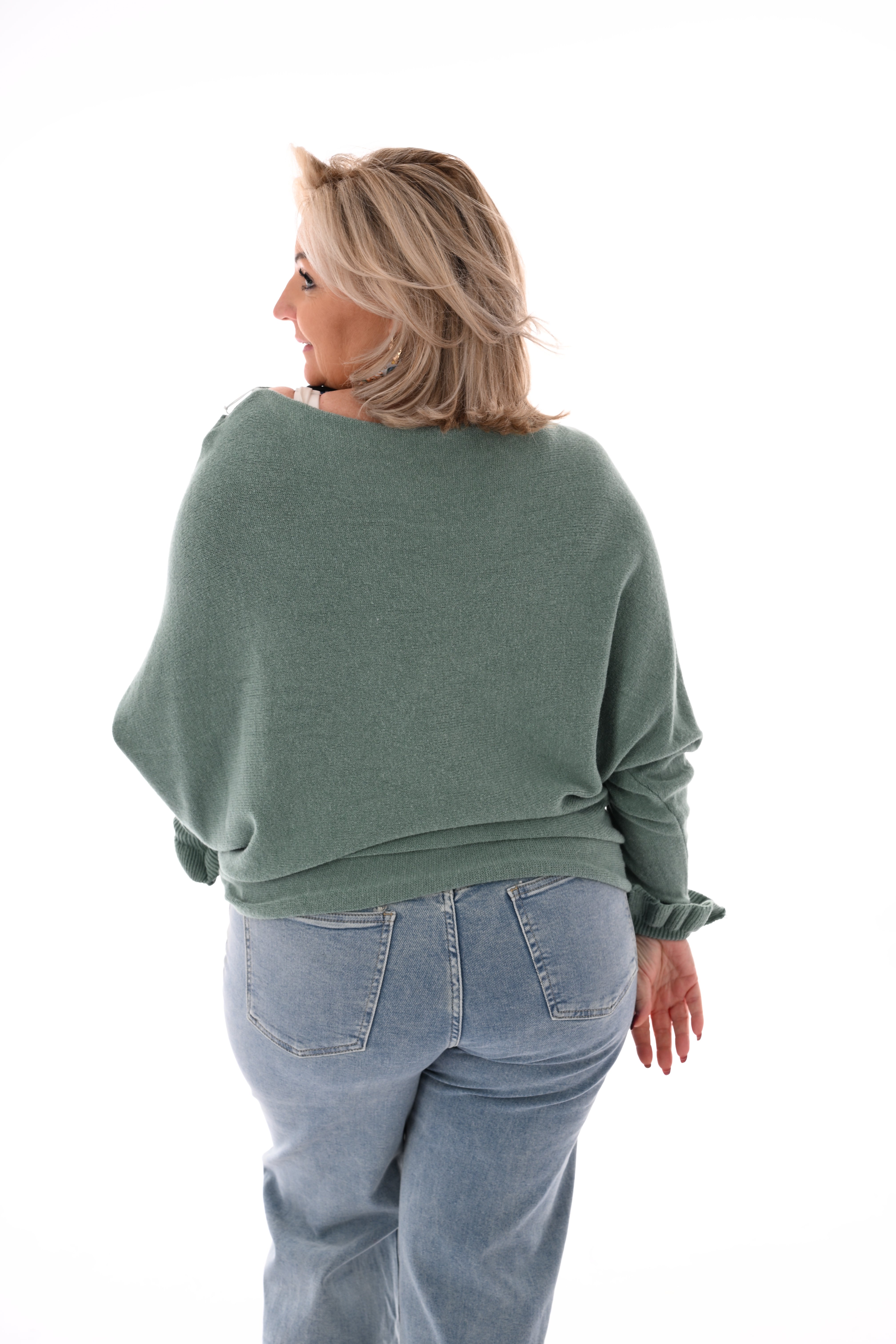 Vleermuis trui roezelmouwen zeegroen