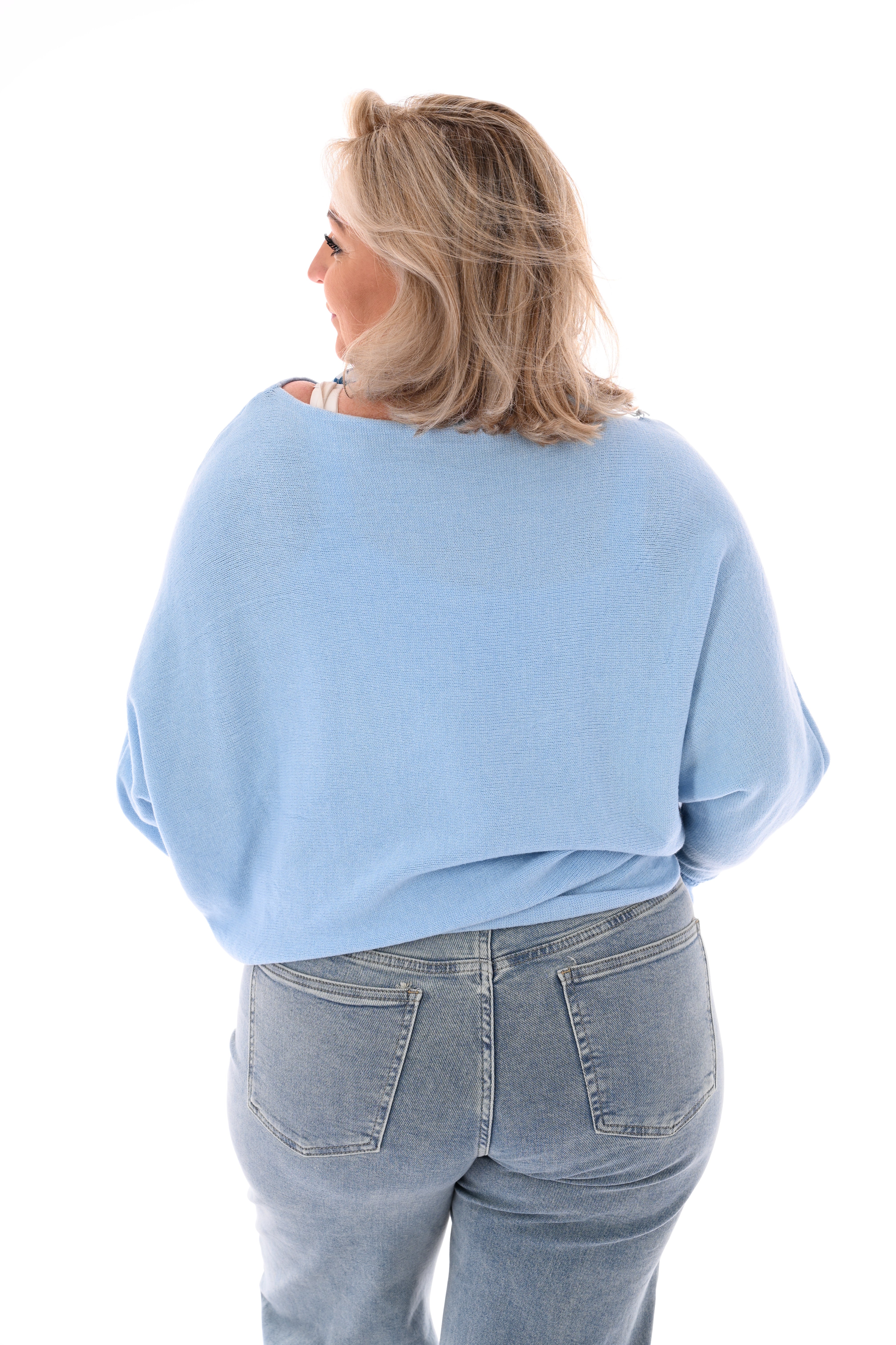 Vleermuis trui roezelmouwen lichtblauw