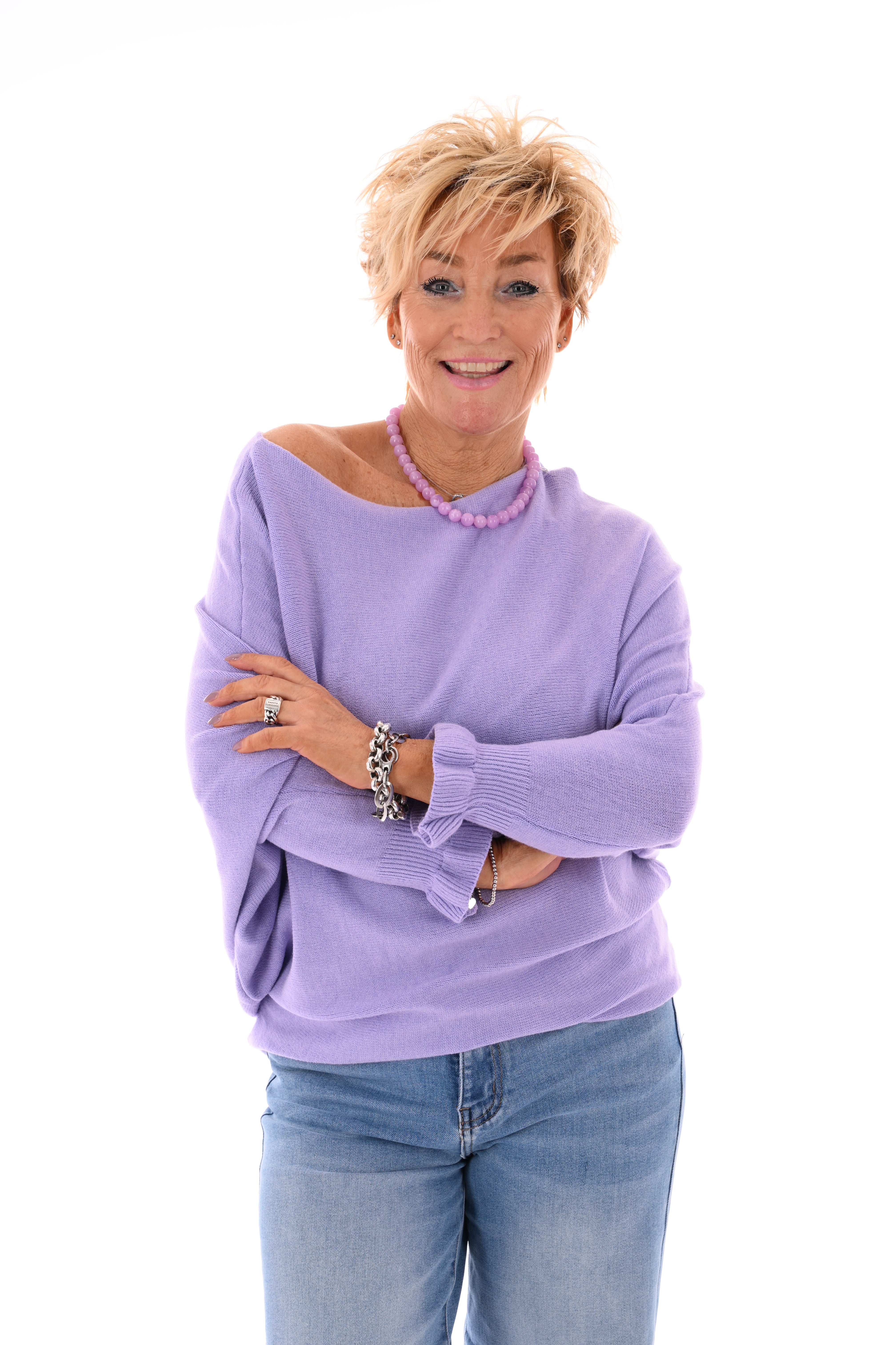 Vleermuis trui roezelmouwen lila