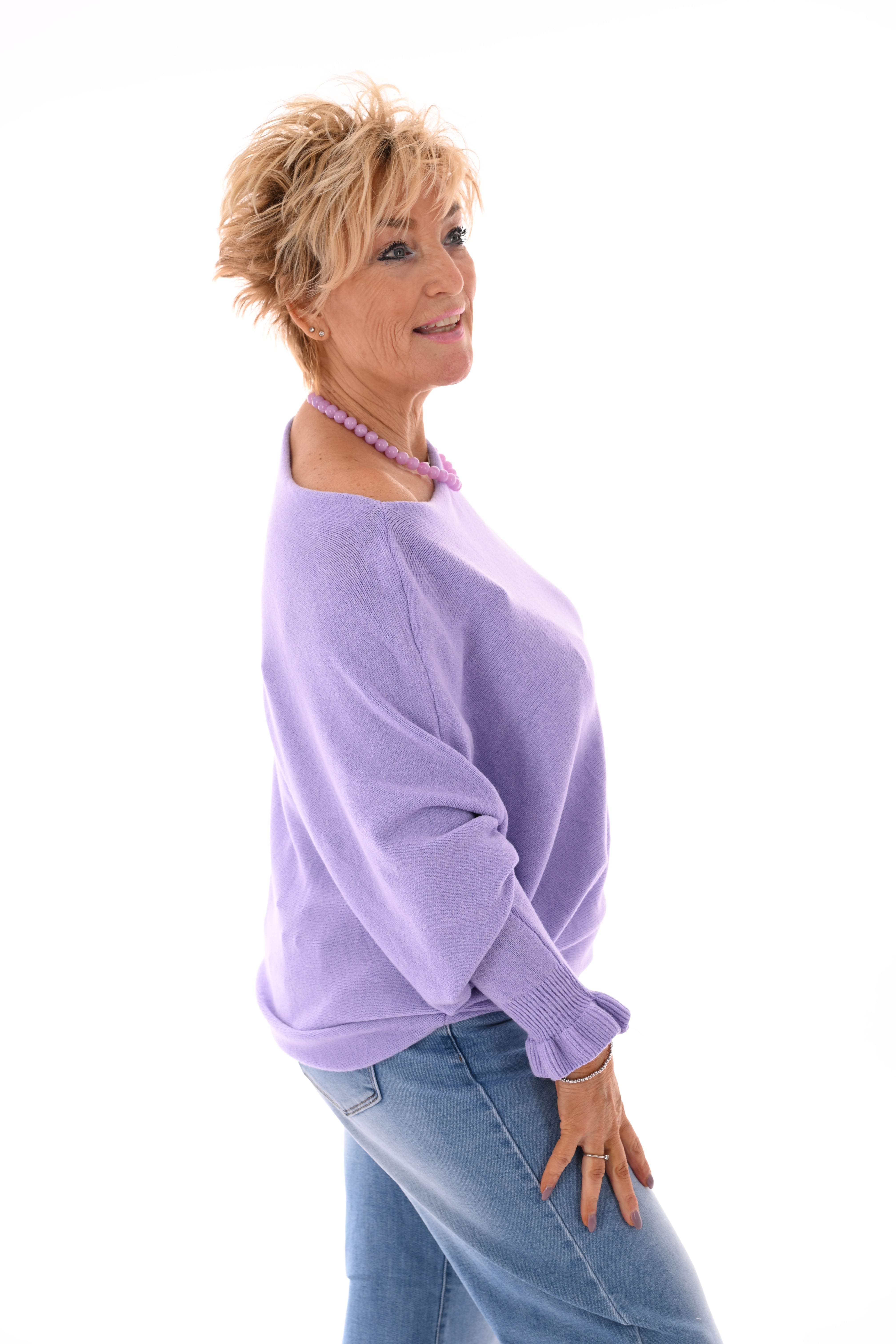 Vleermuis trui roezelmouwen lila