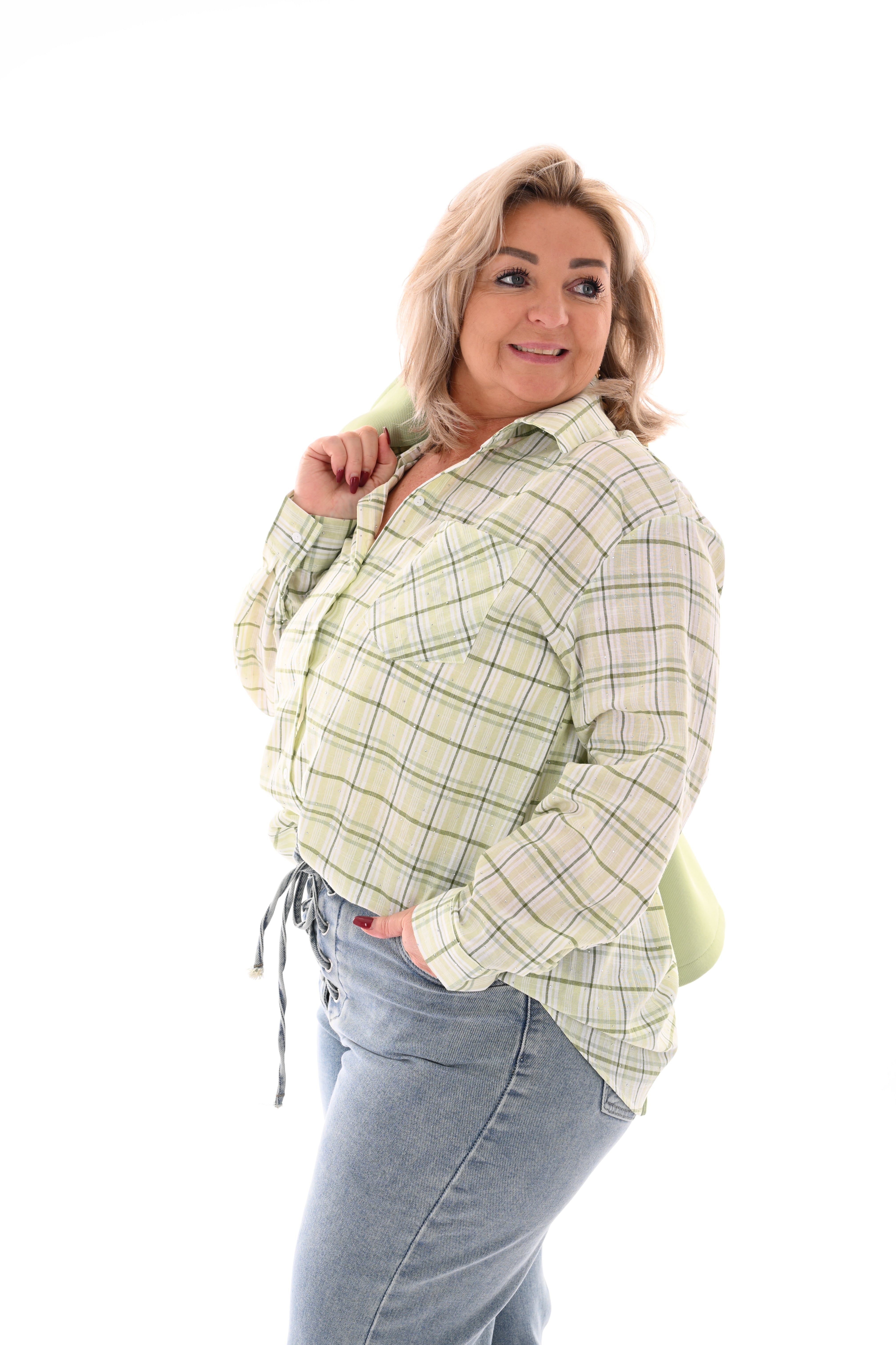 Blouse strepen strass lichtgroen