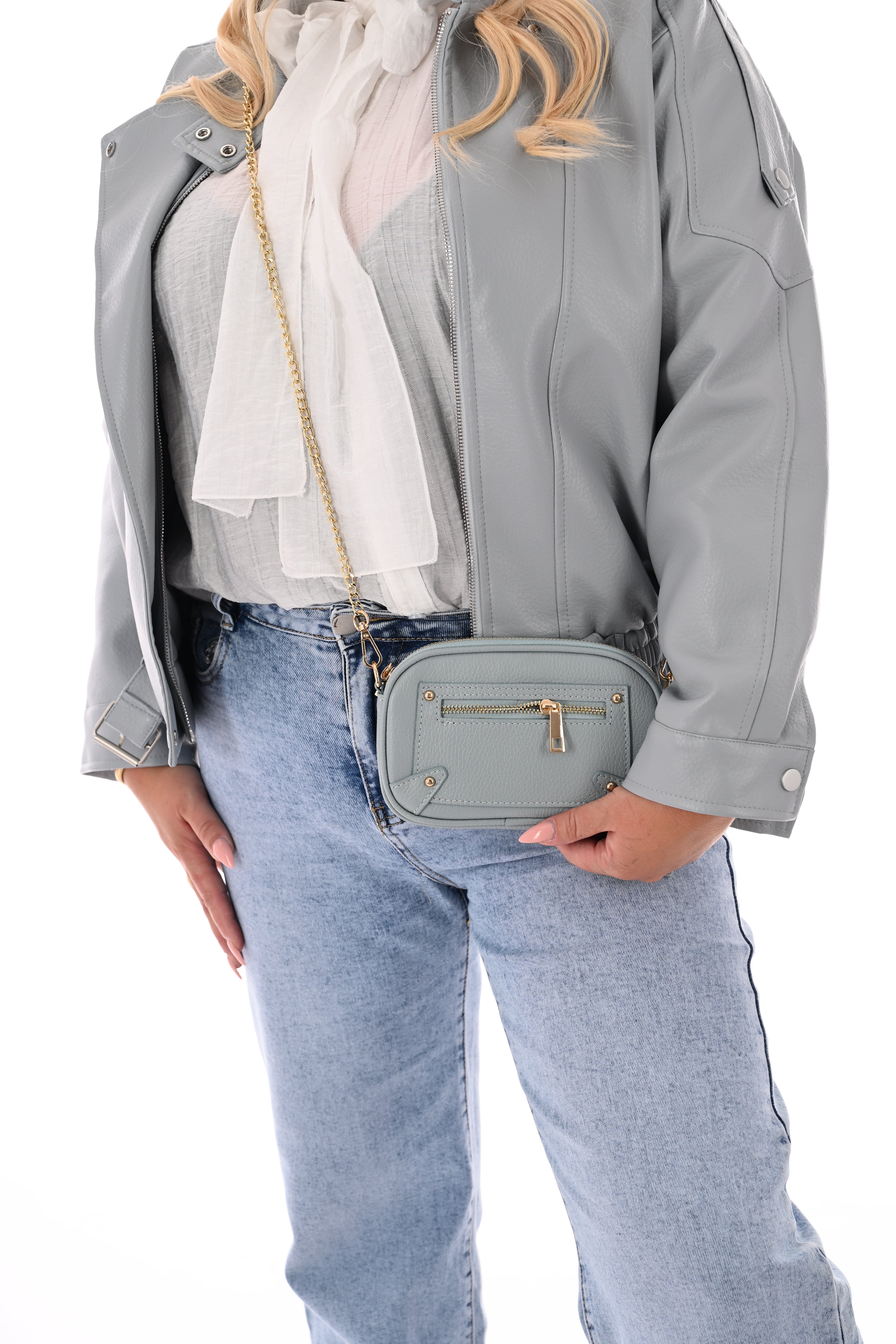 Leatherlook bomber lichtblauw