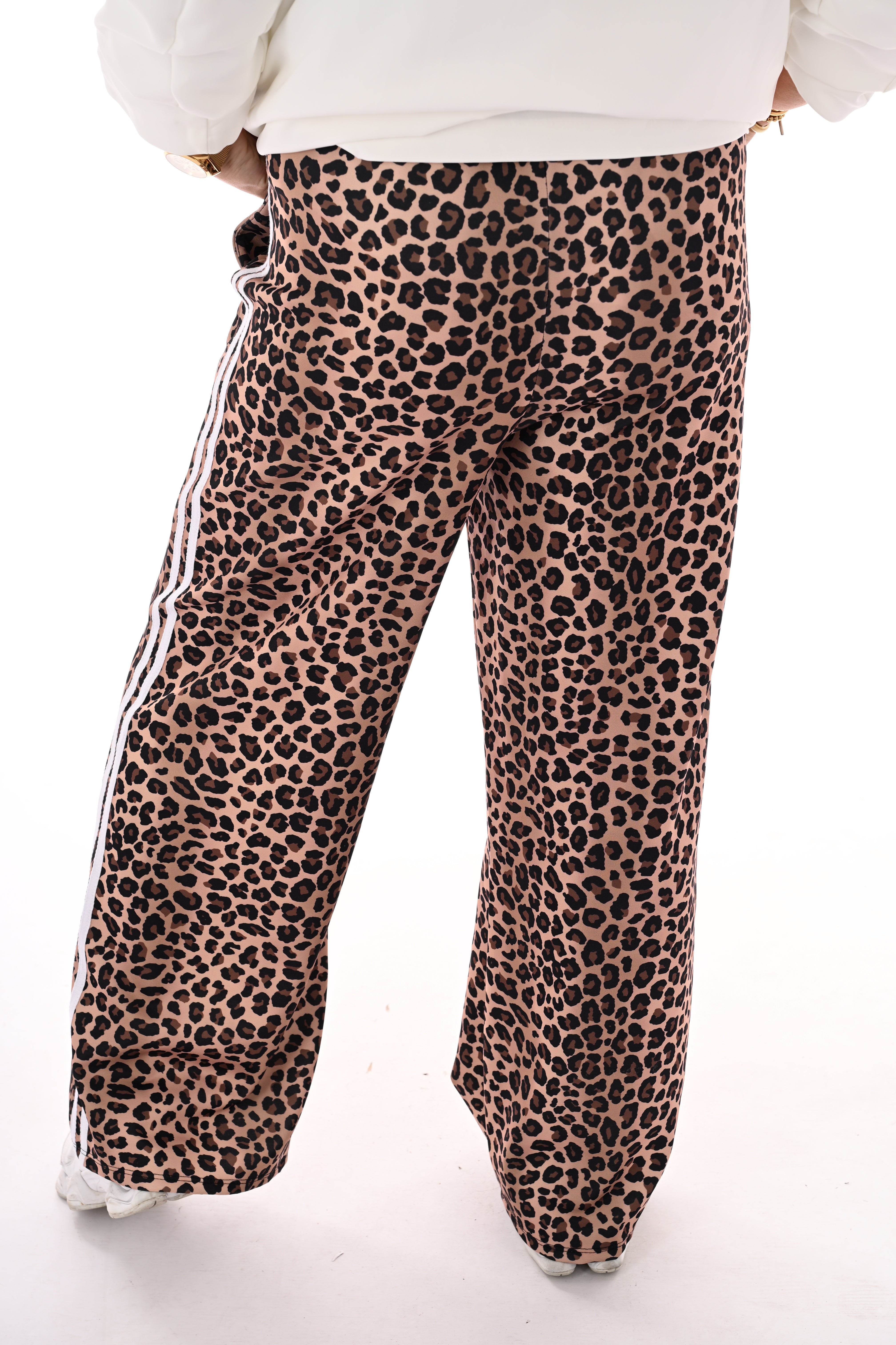 Wijde broek panterprint camel/wit