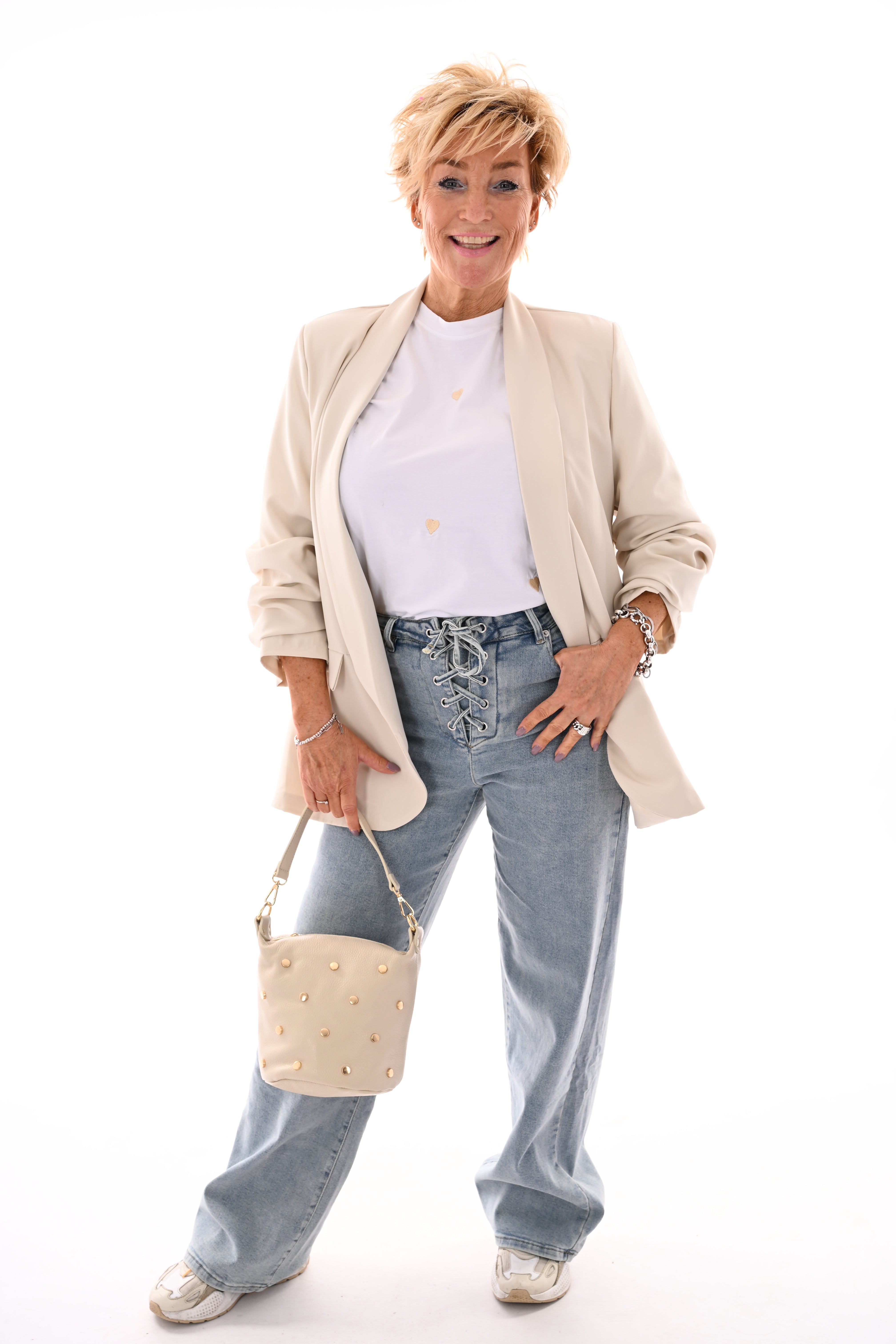 Blazer ophaalmouwen uni beige