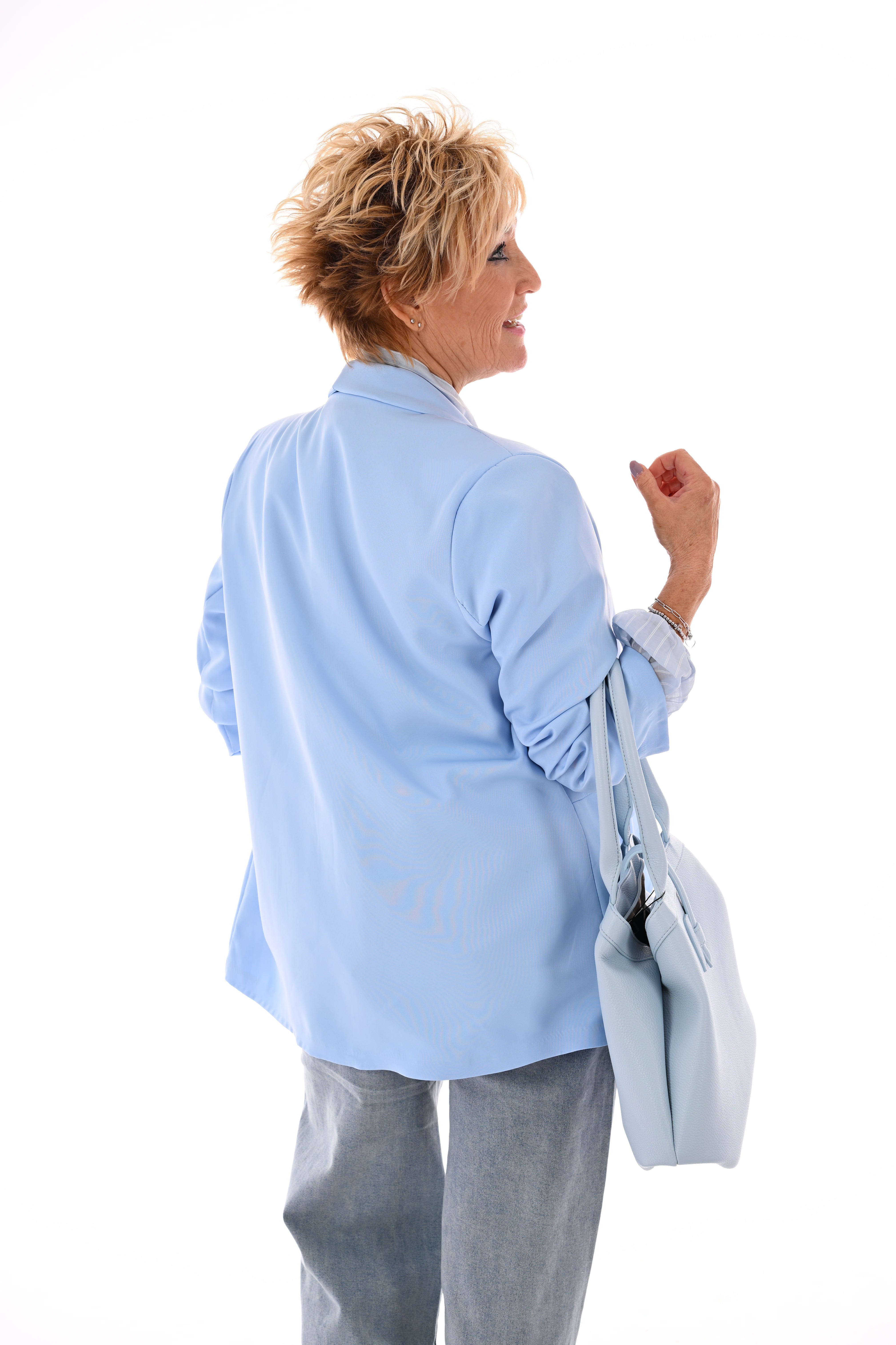 Blazer ophaalmouwen uni lichtblauw