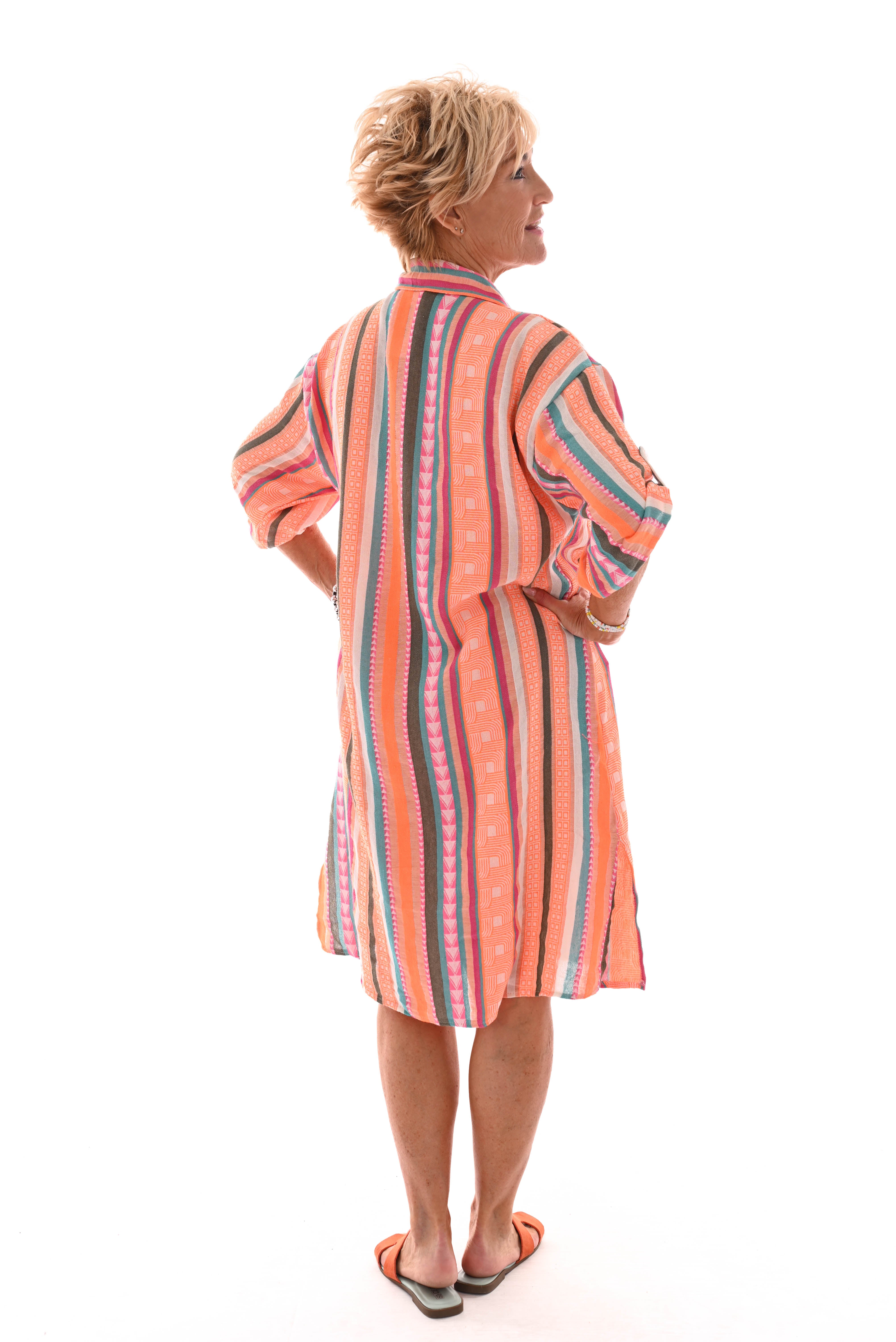 Doorknoop jurk Aztec oranje/legergroen