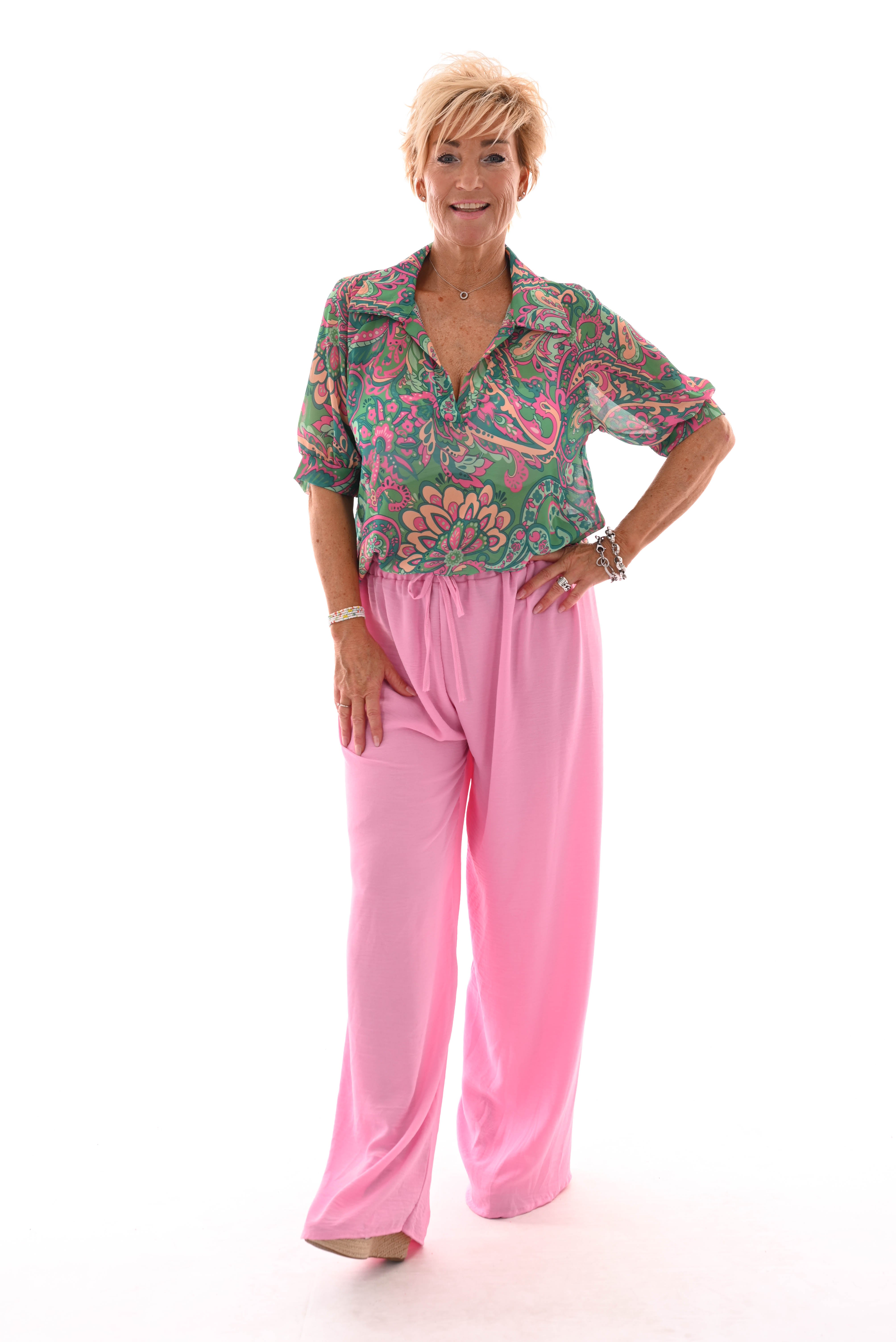 Wijde broek uni roze