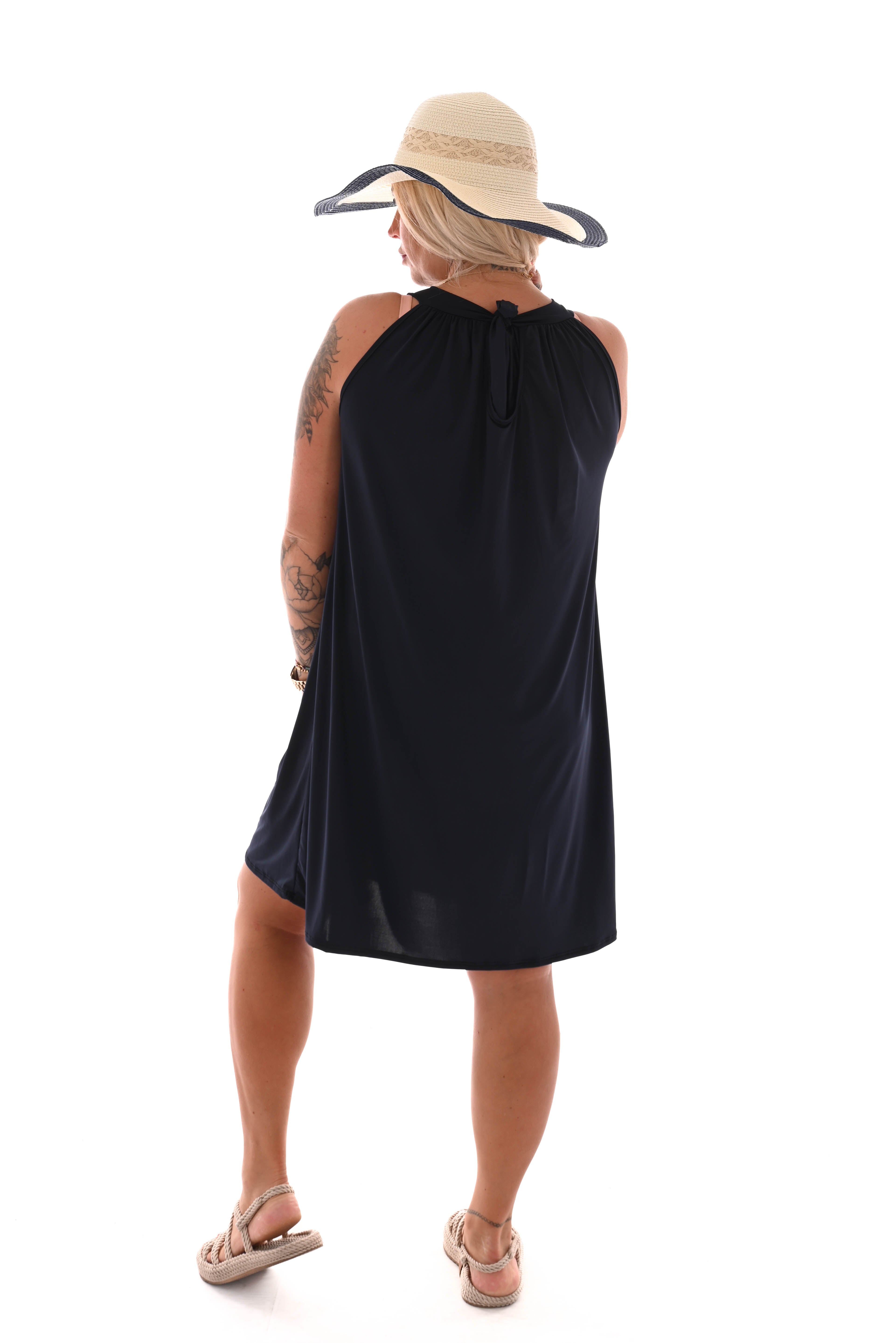 Halterjurk halflang uni marineblauw
