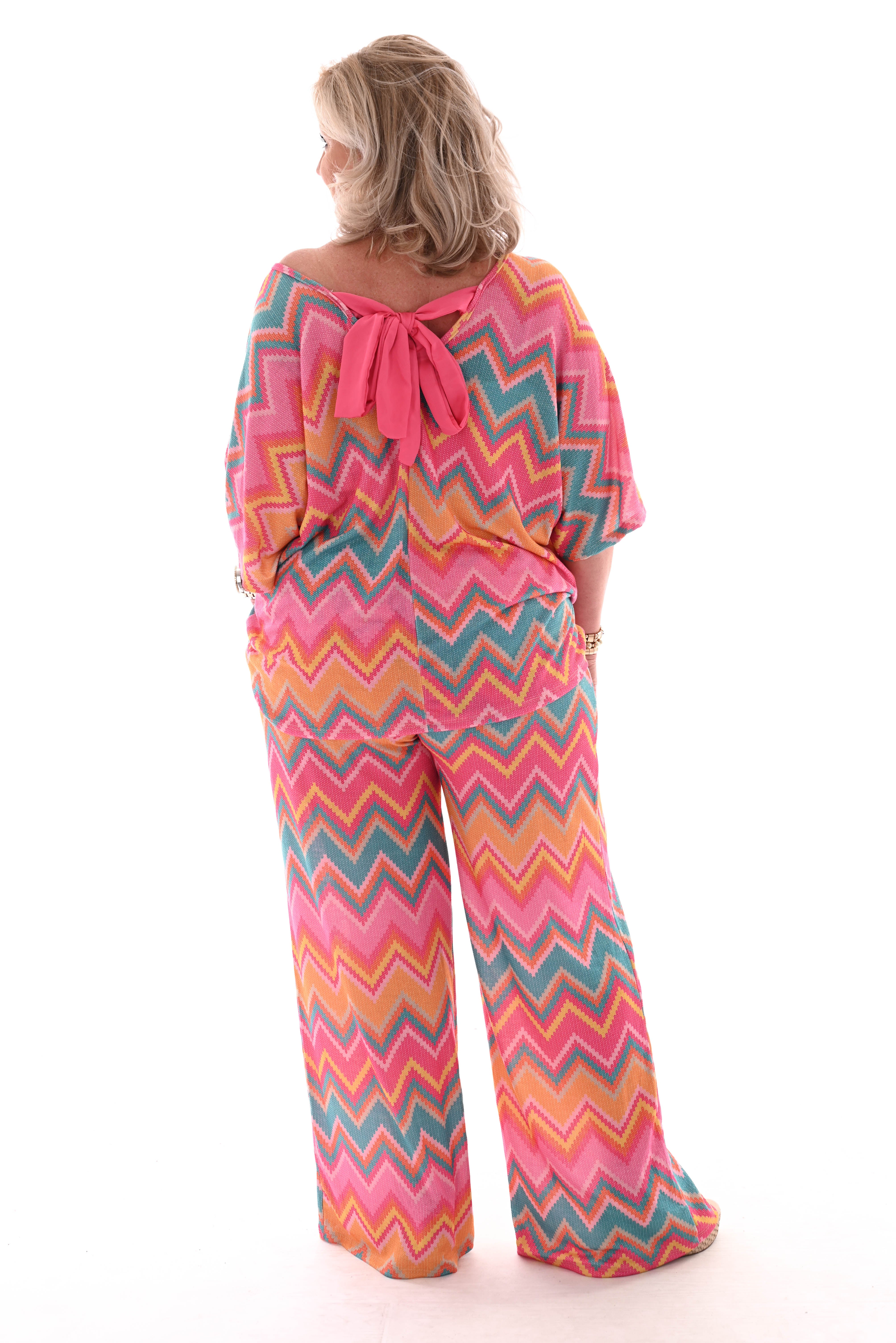Tweedelig set zigzag roze/turquoise