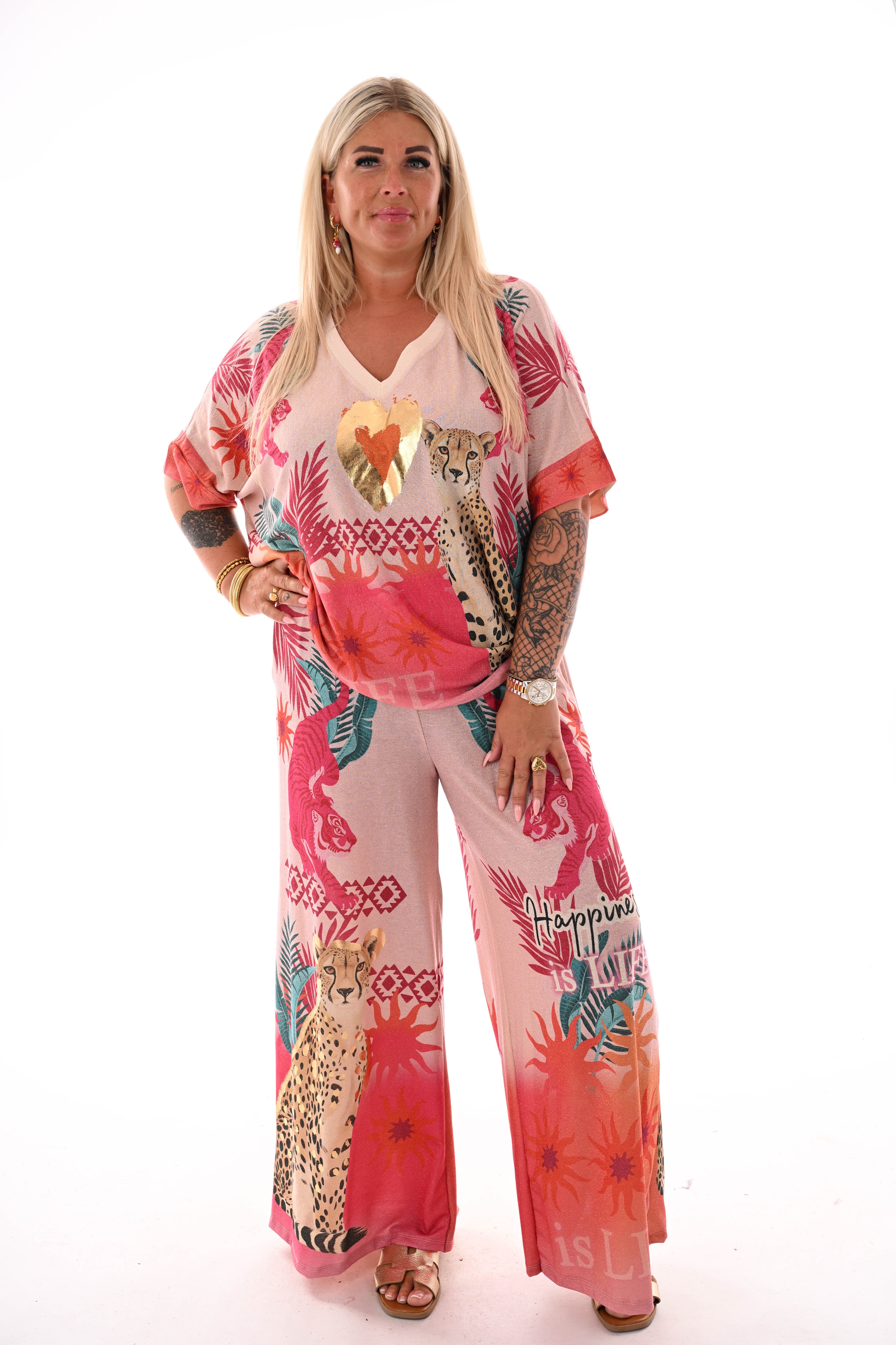 Tweedelig set tropical lichtroze