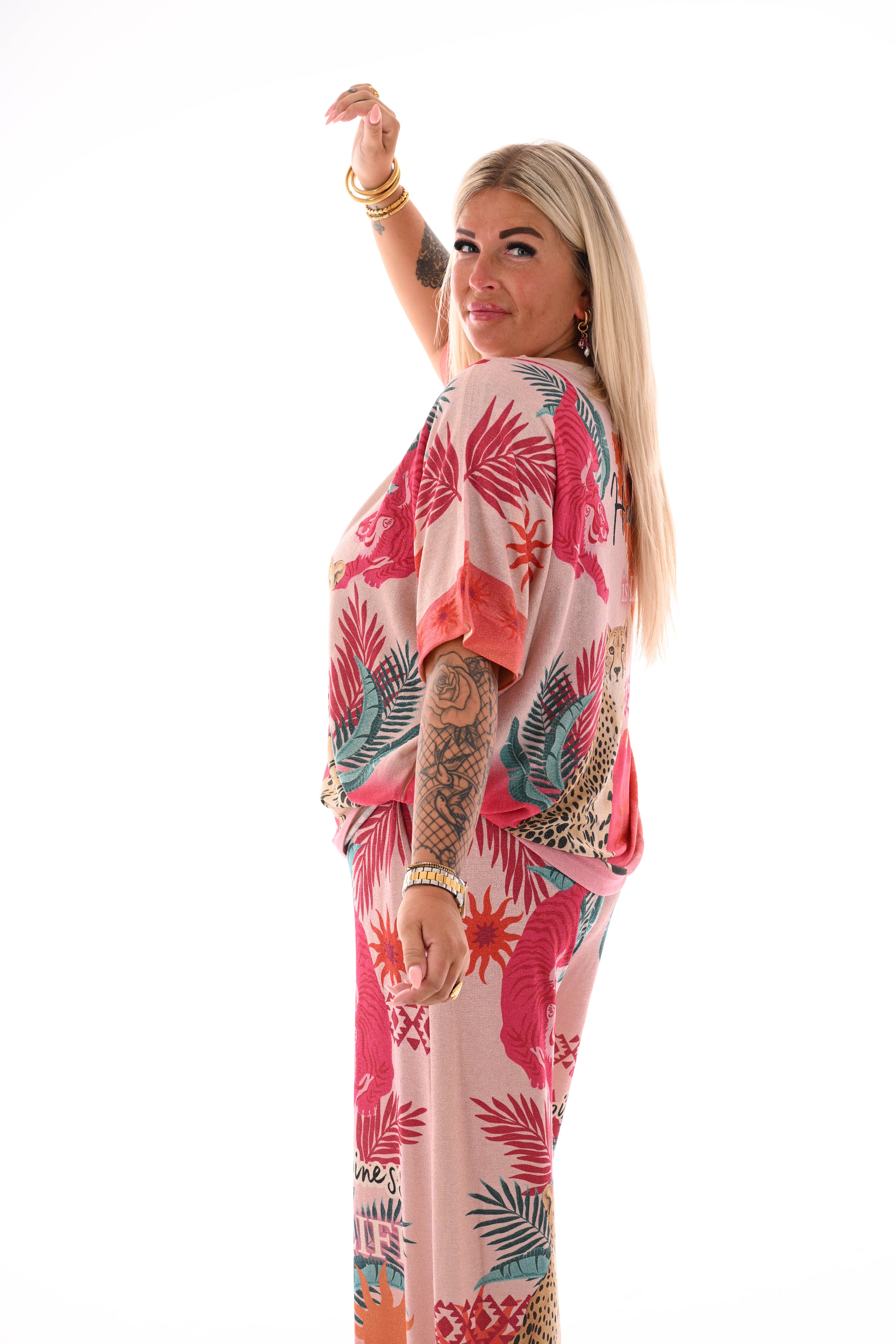 Tweedelig set tropical lichtroze