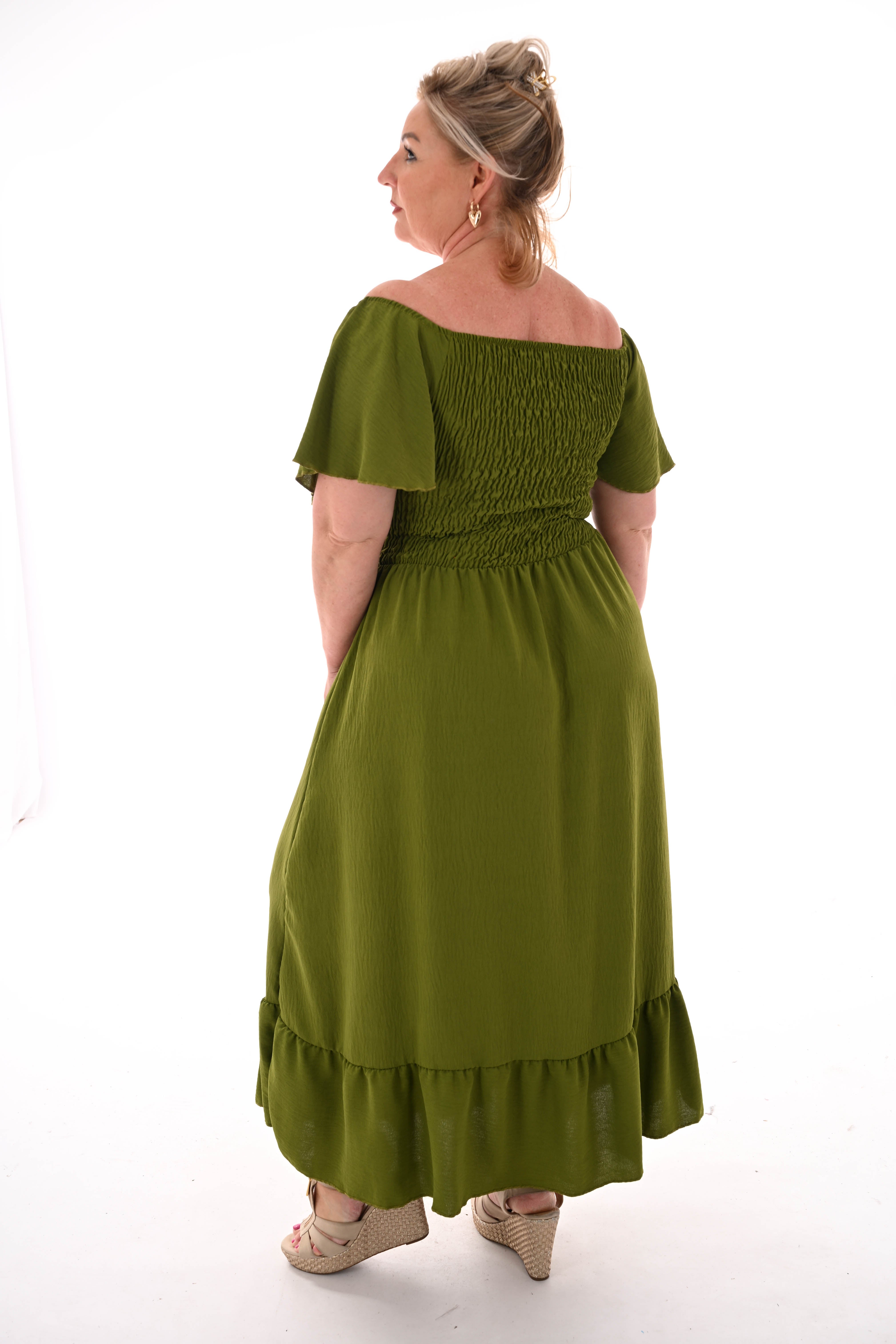 Maxi jurk smock uni pistache