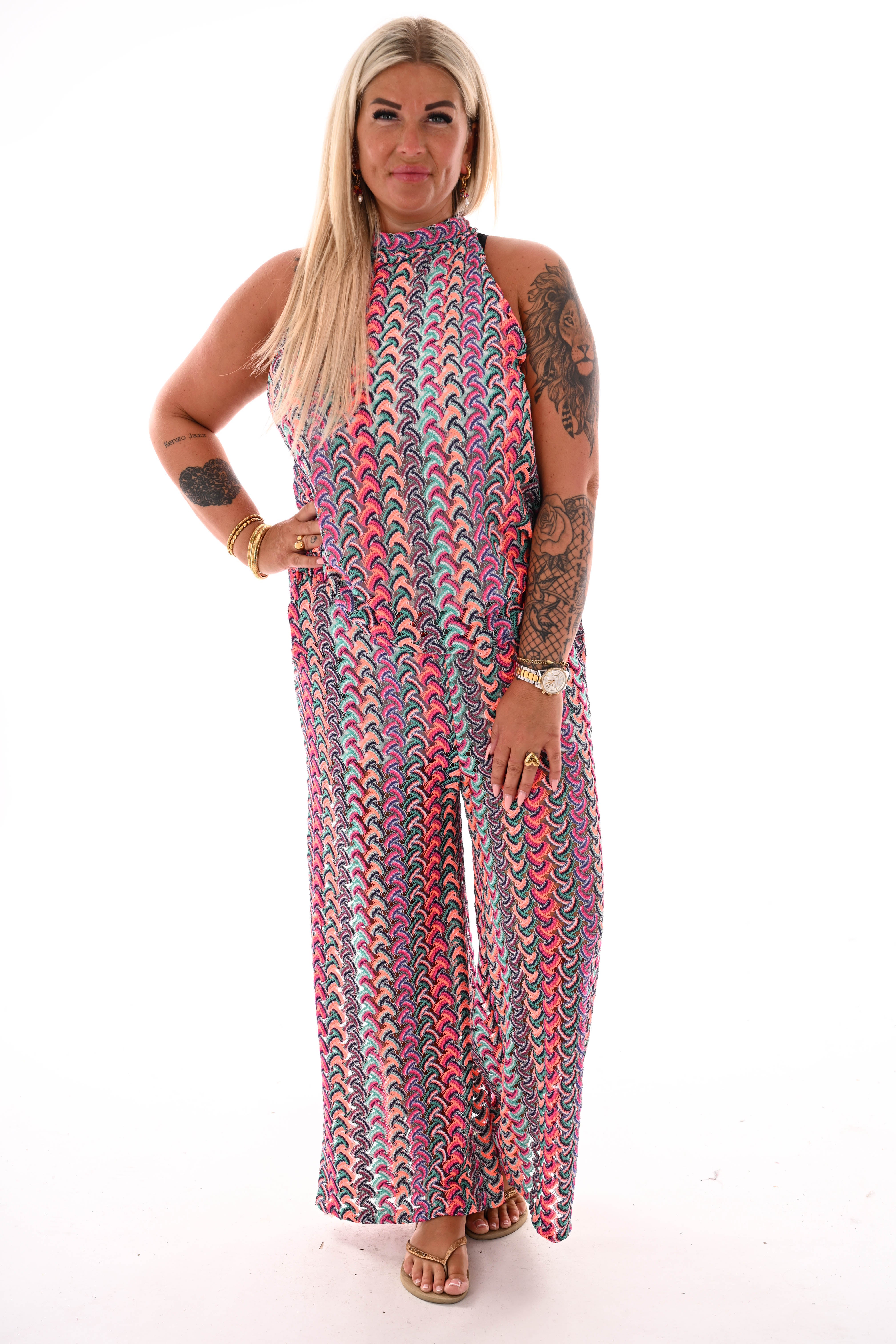 Tweedelig set halter top gehaakt turquoise