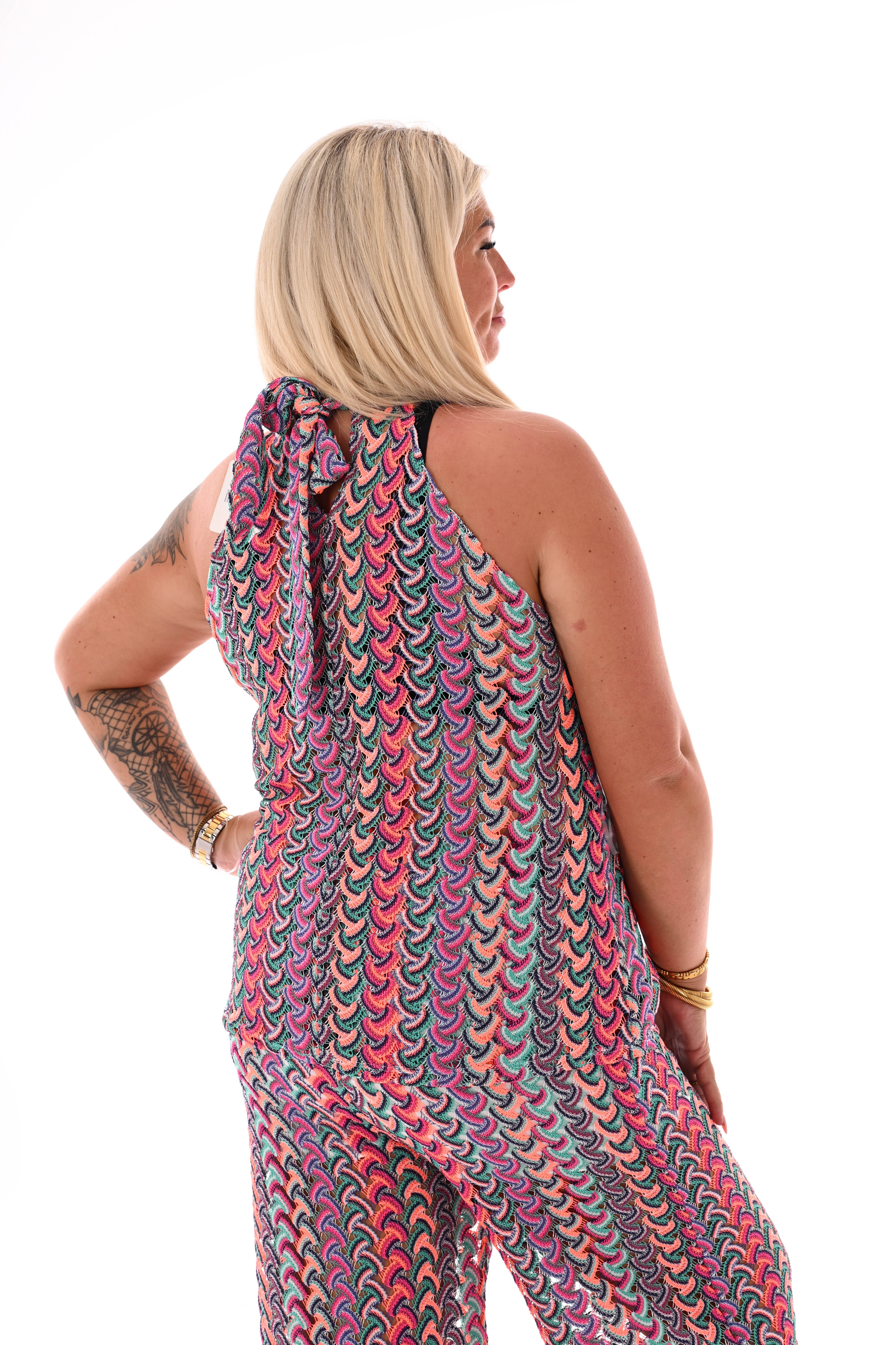 Tweedelig set halter top gehaakt turquoise