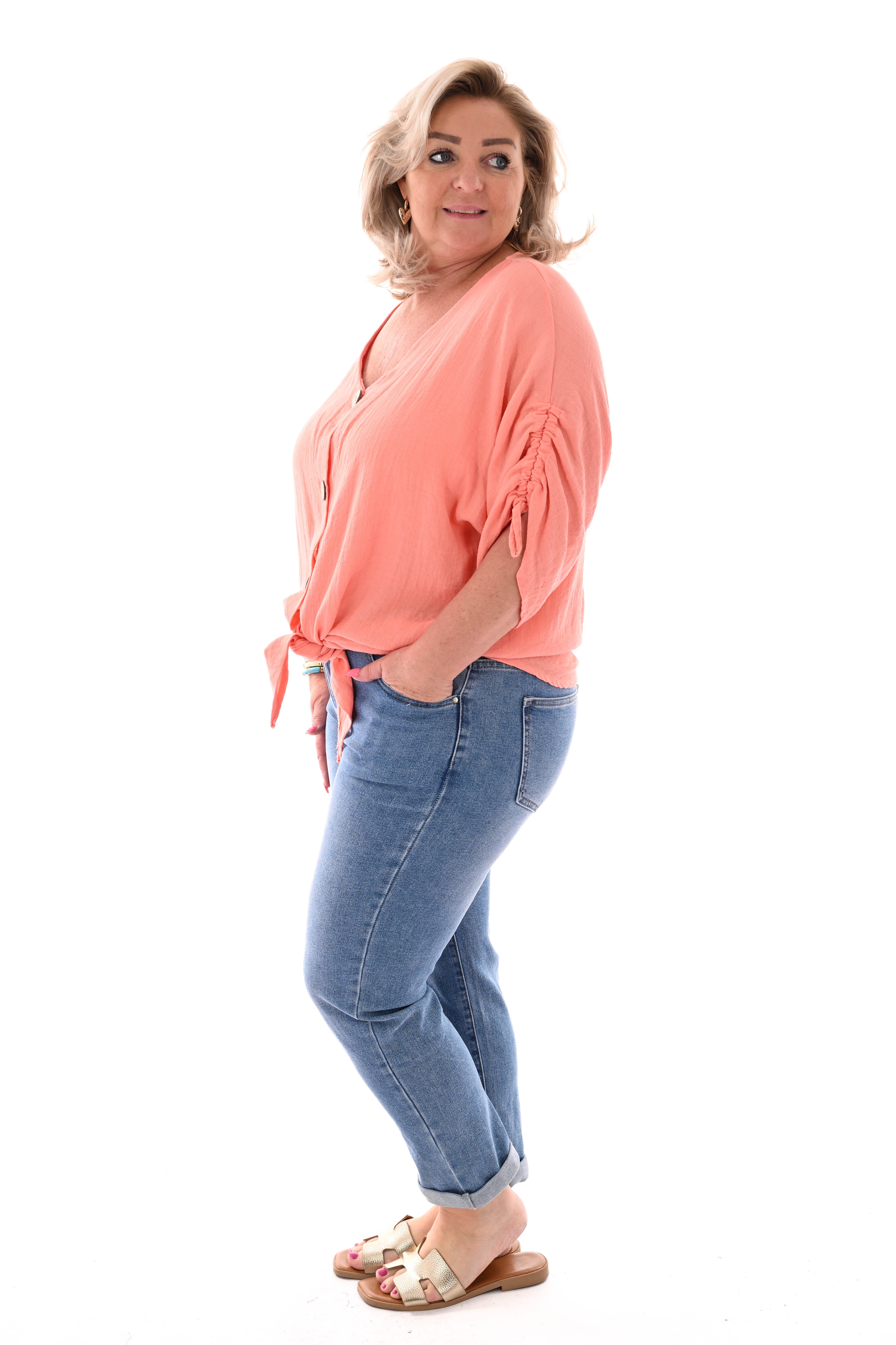 Top strik en knoopjes peach