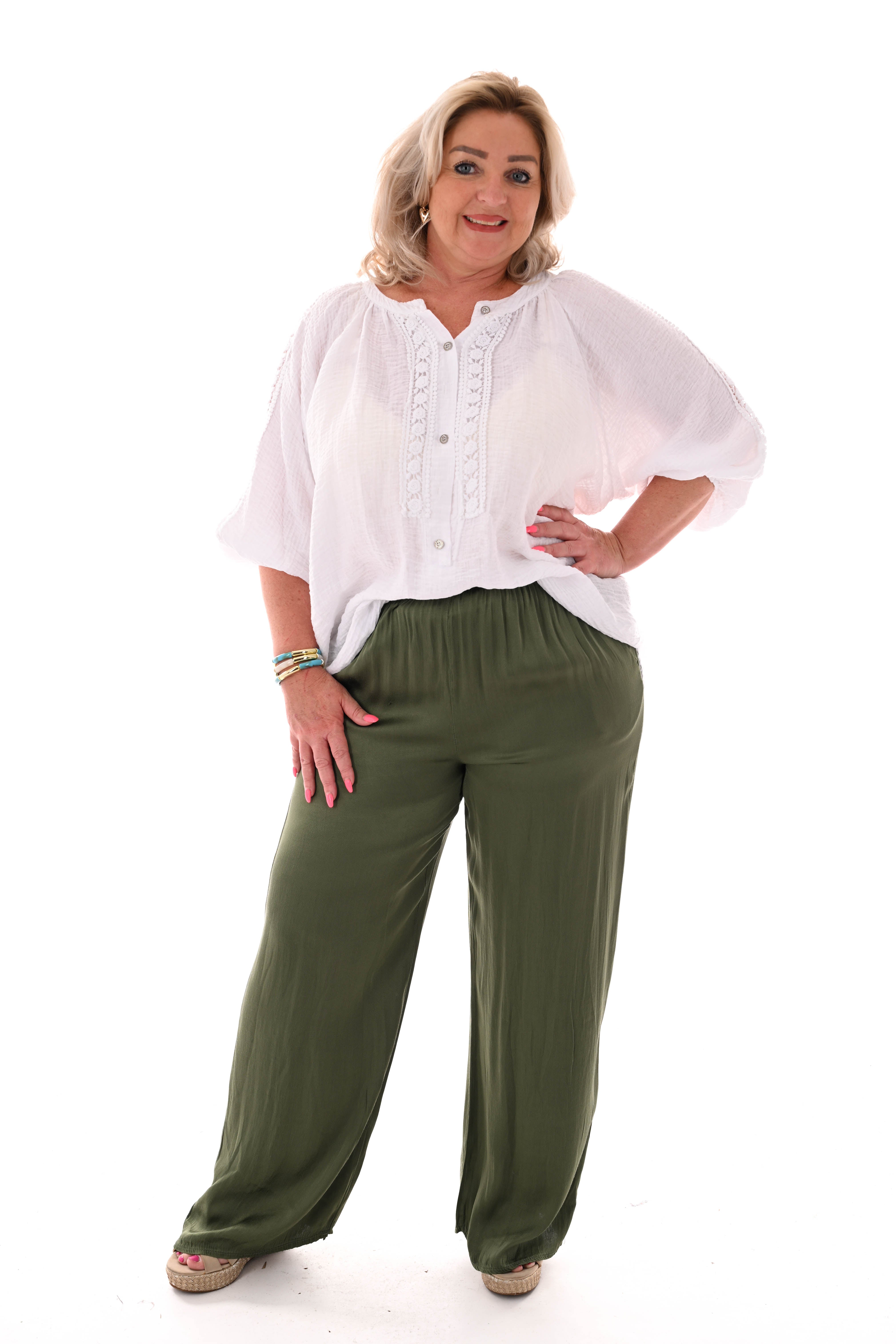 Silky broek smalle band legergroen