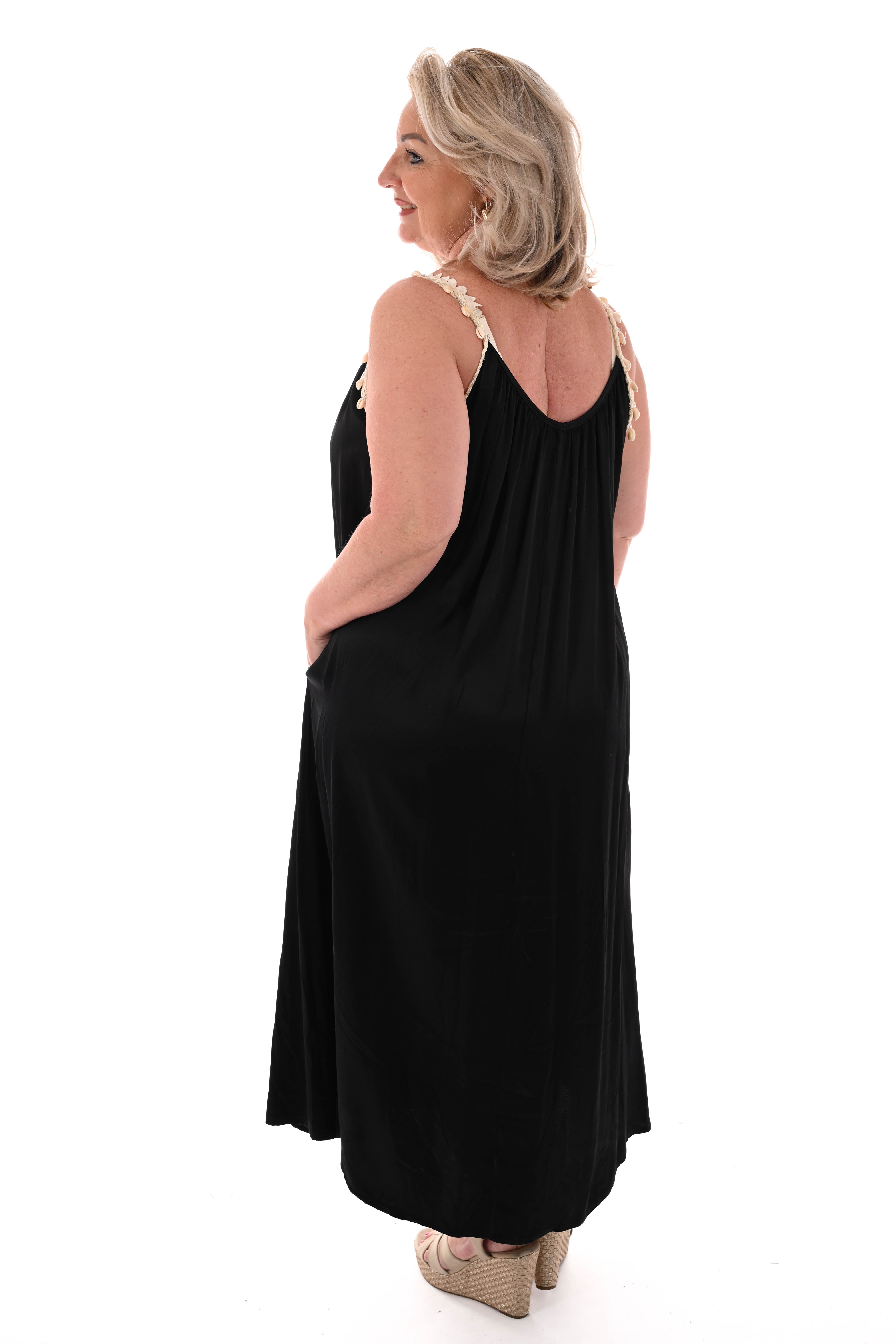 Silky jurk schelpen zwart