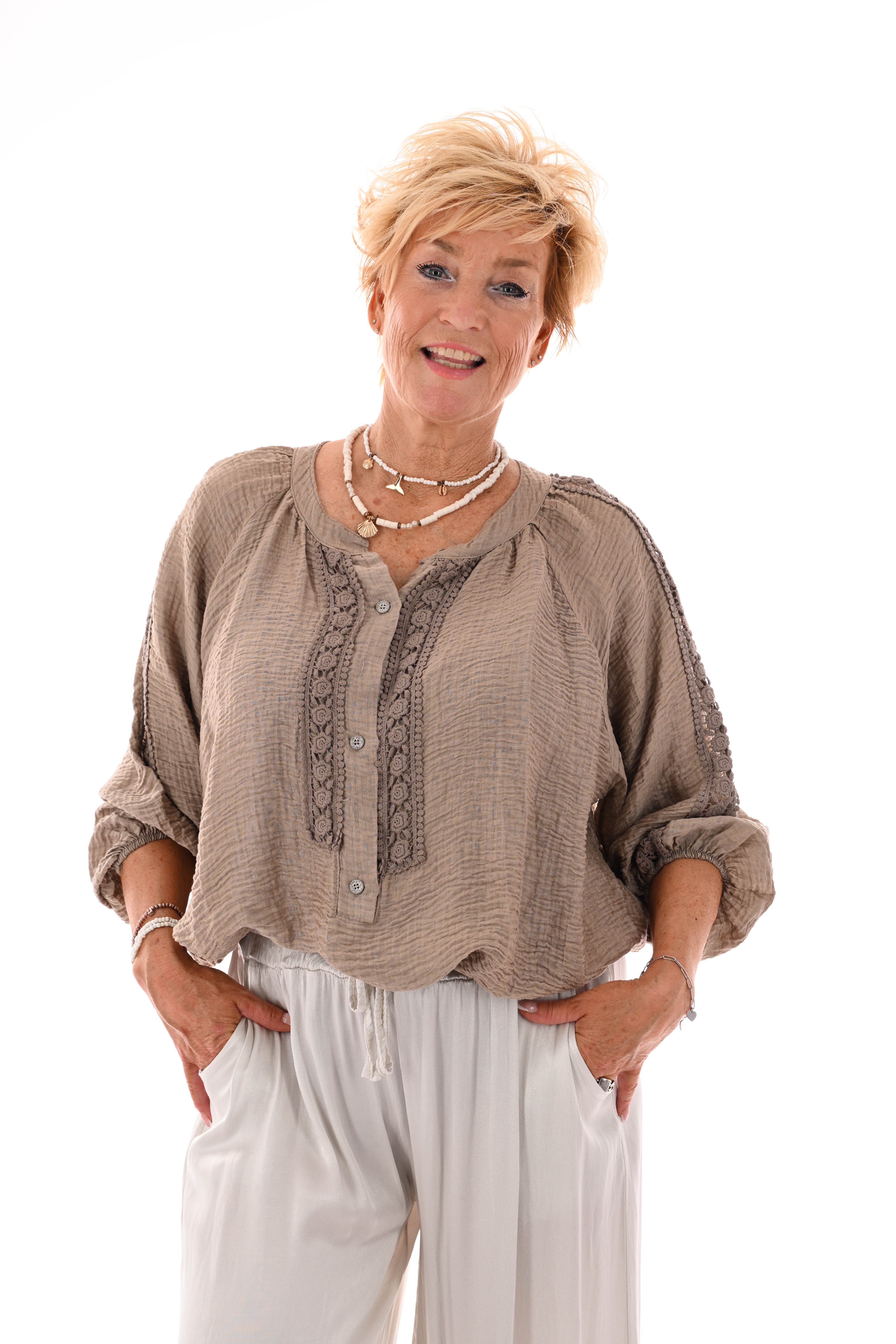 Top ibiza wafel taupe