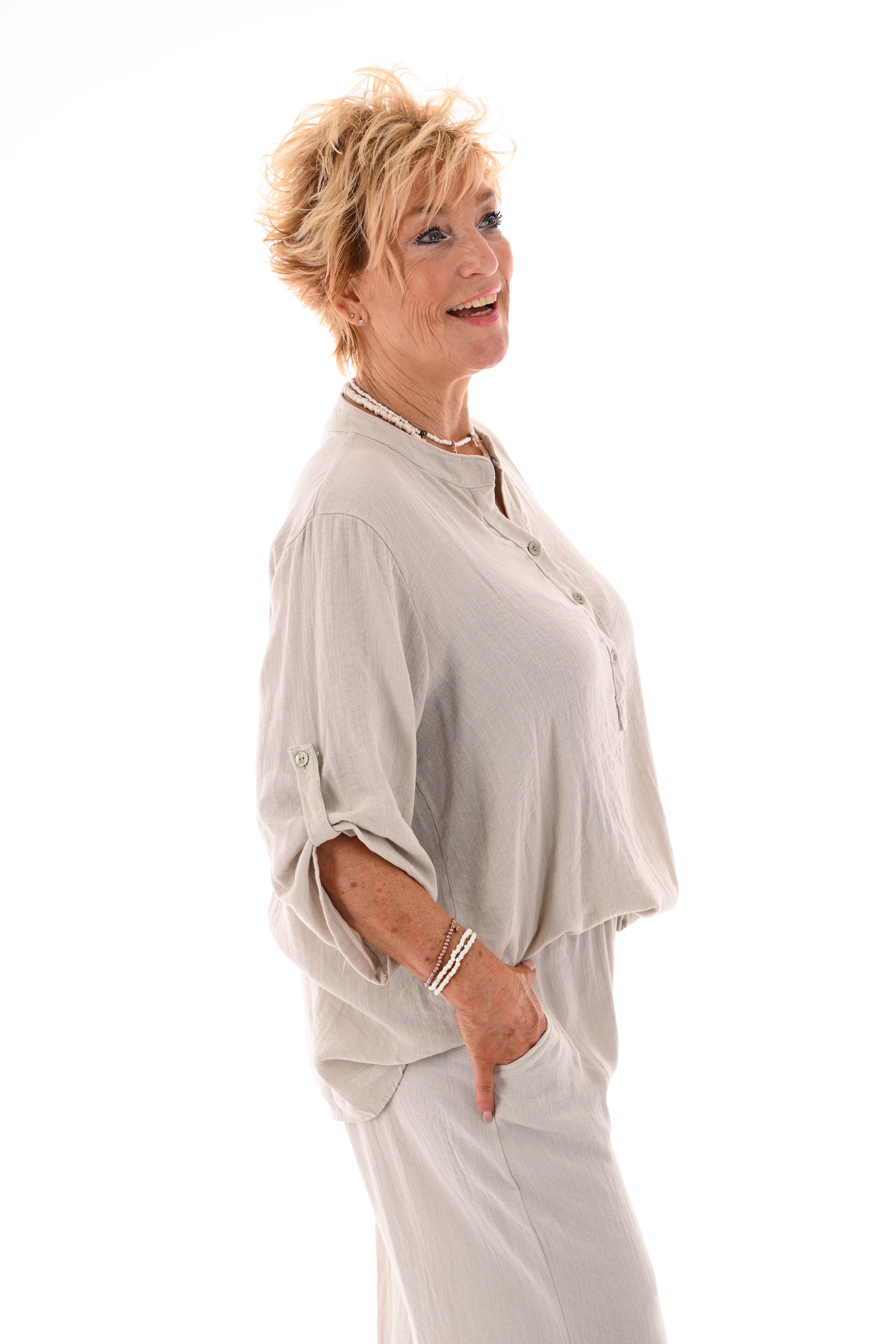 Tweedelig set ophaalmouwen uni beige