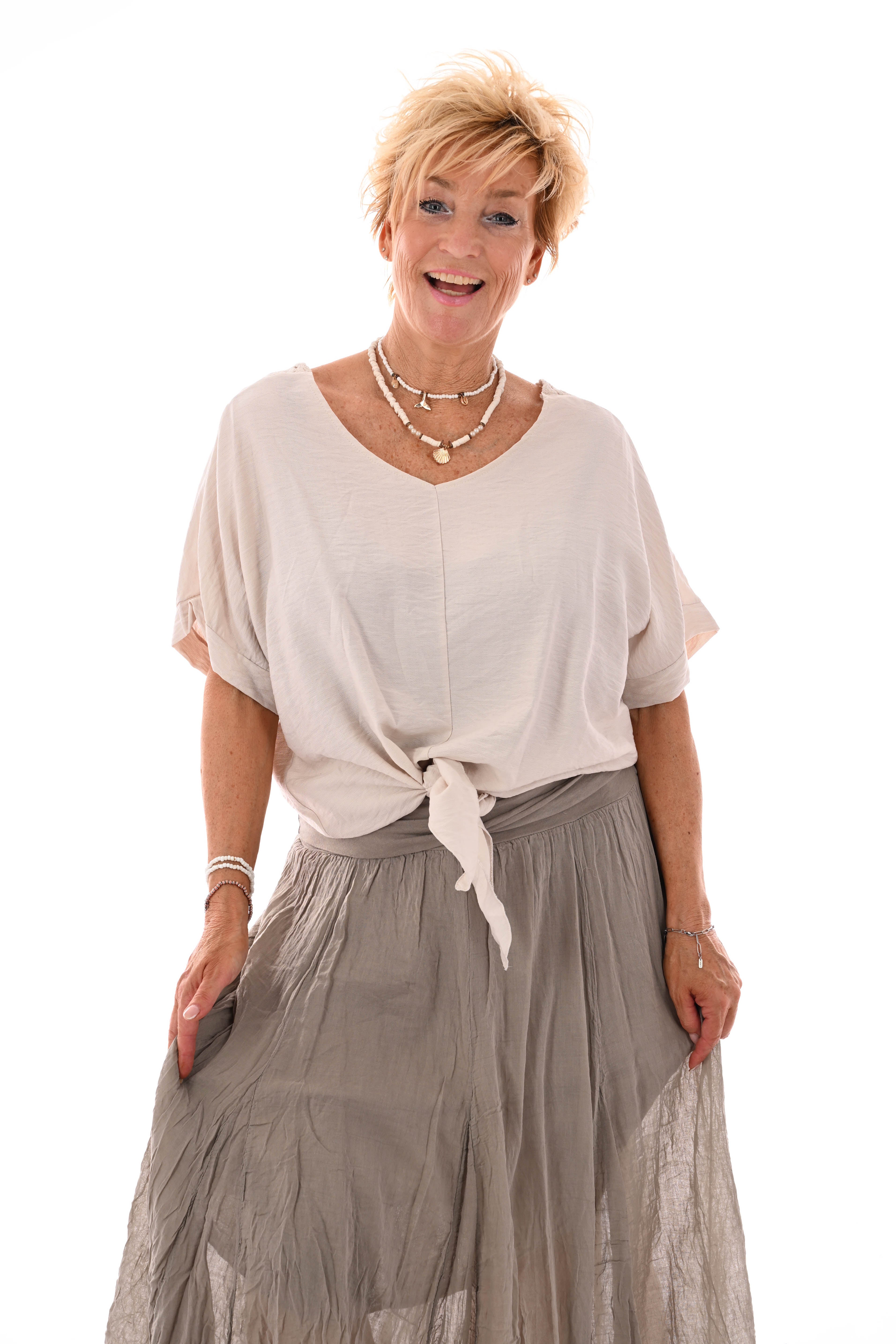 Top gehaakte rug met knoop beige