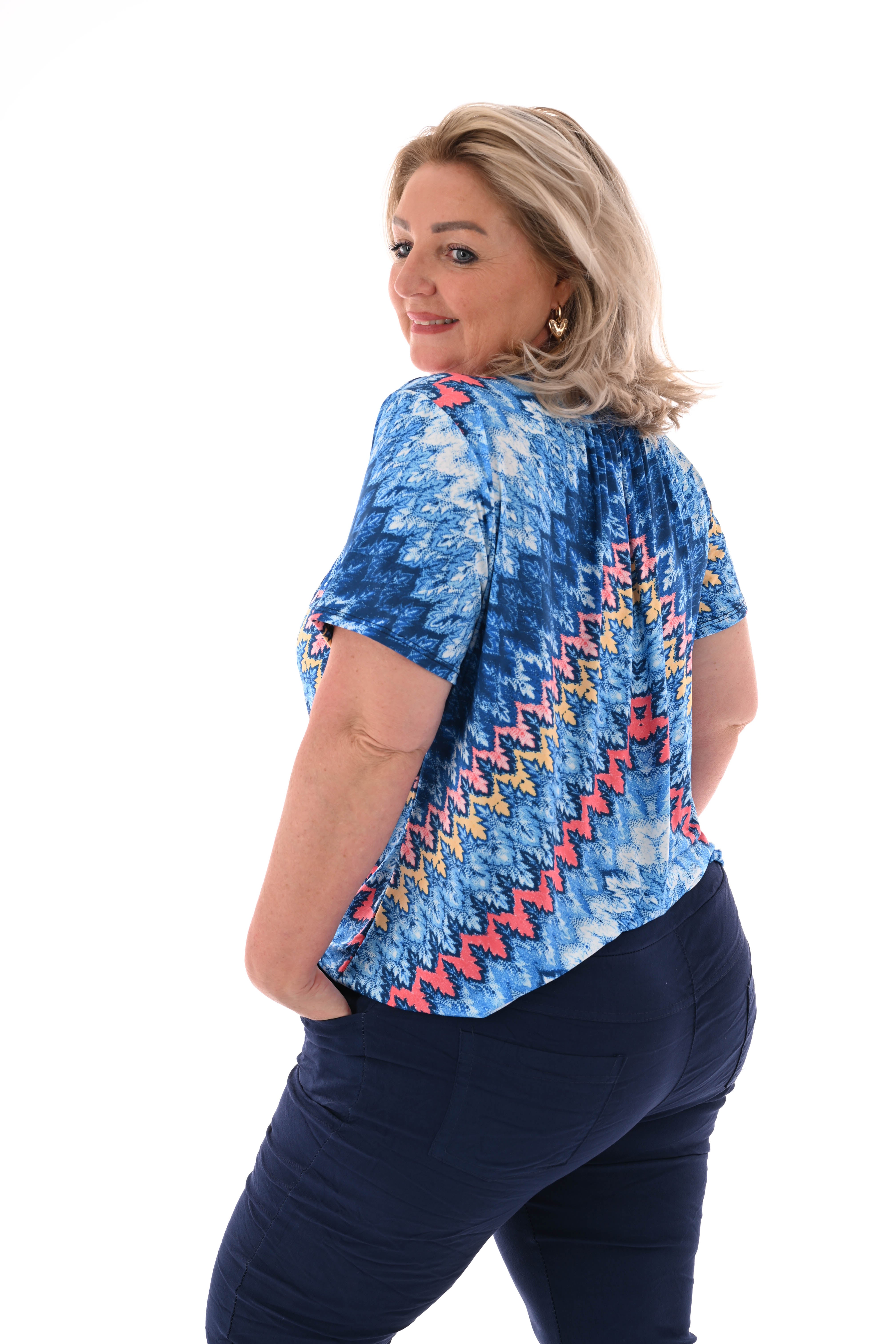 Ballon top print blauw/koraal