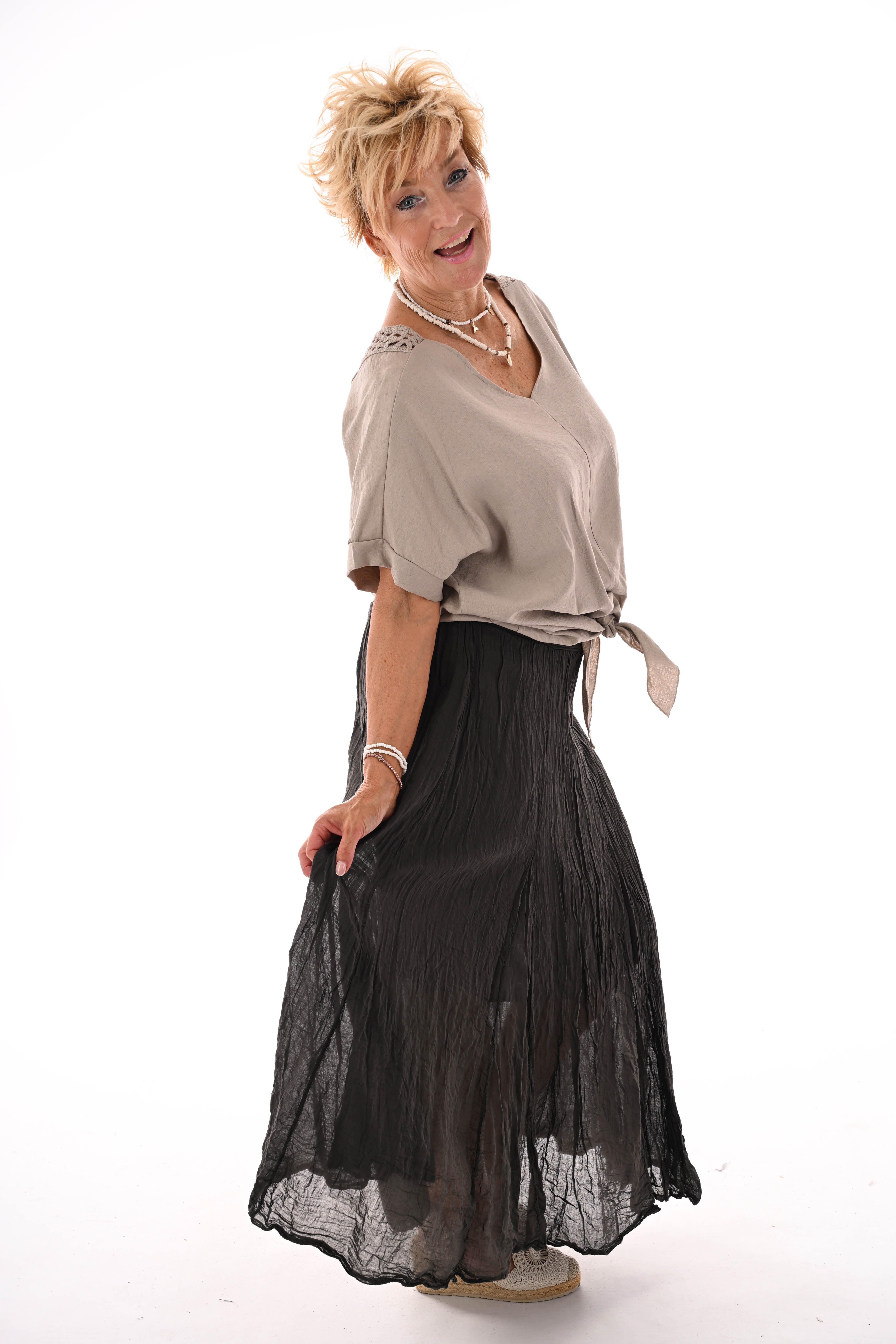 Top gehaakte rug met knoop taupe