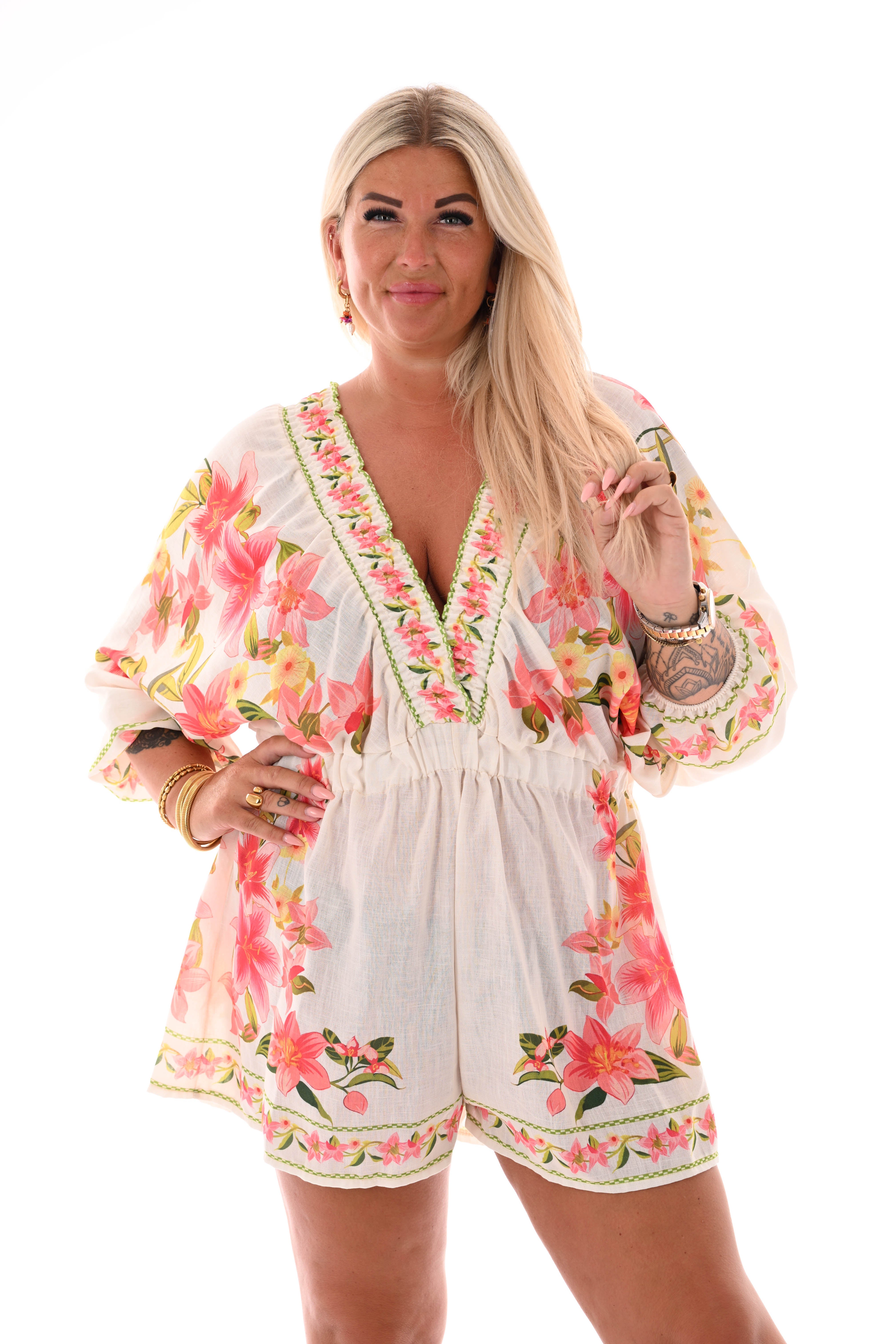 Playsuit lelies v-hals roomwit