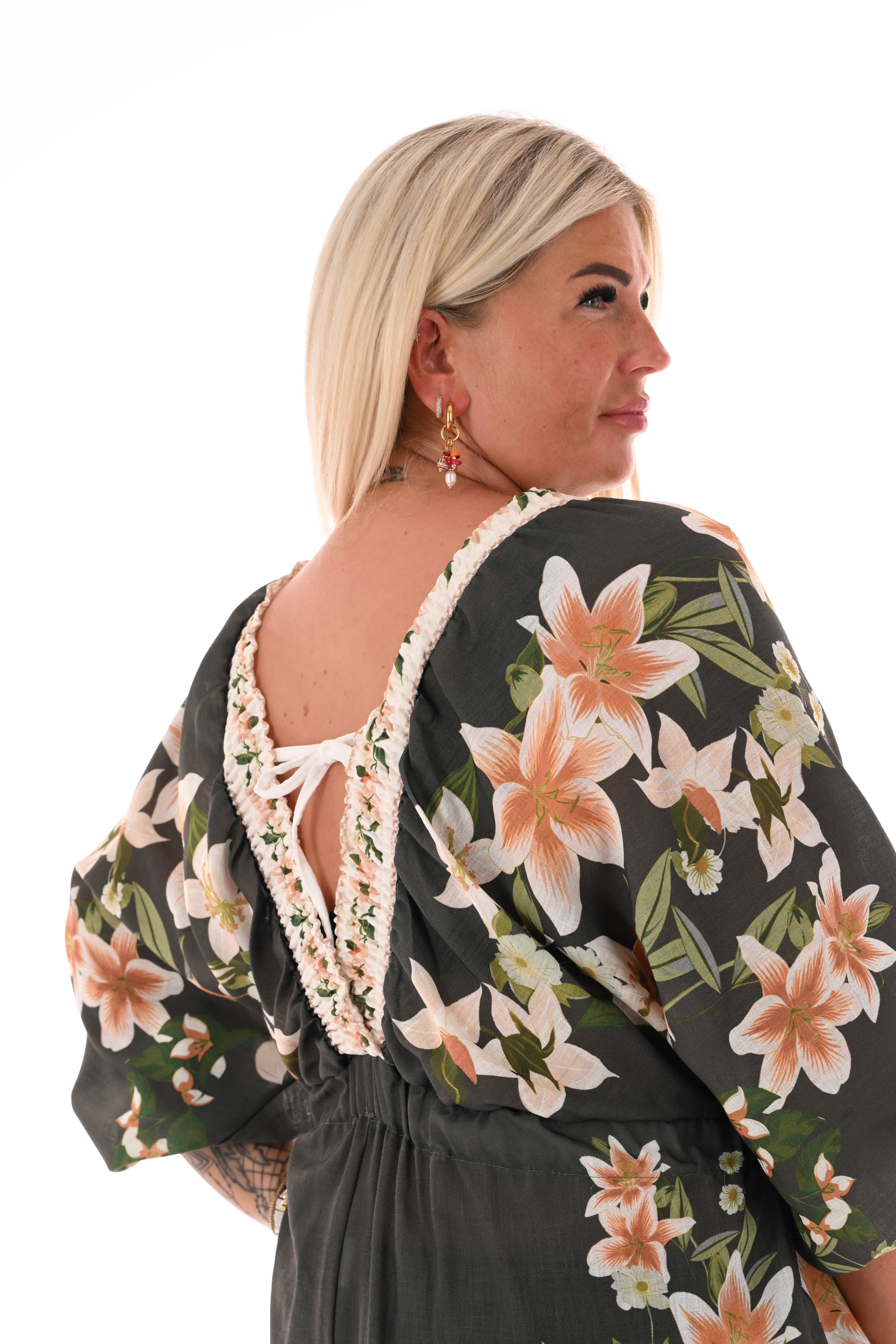 Playsuit lelies v-hals legergroen