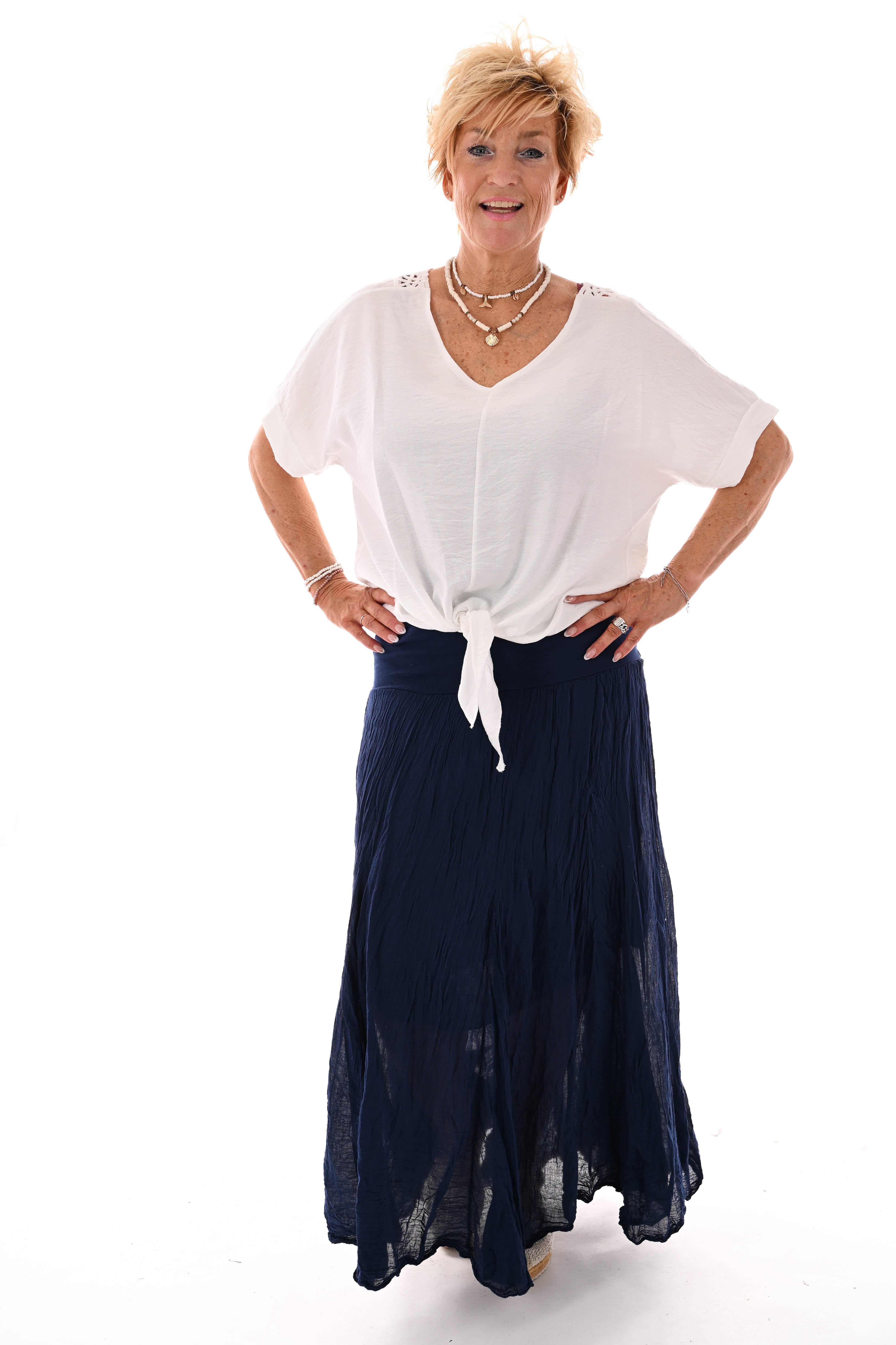 Rok met omgeslagen band marineblauw