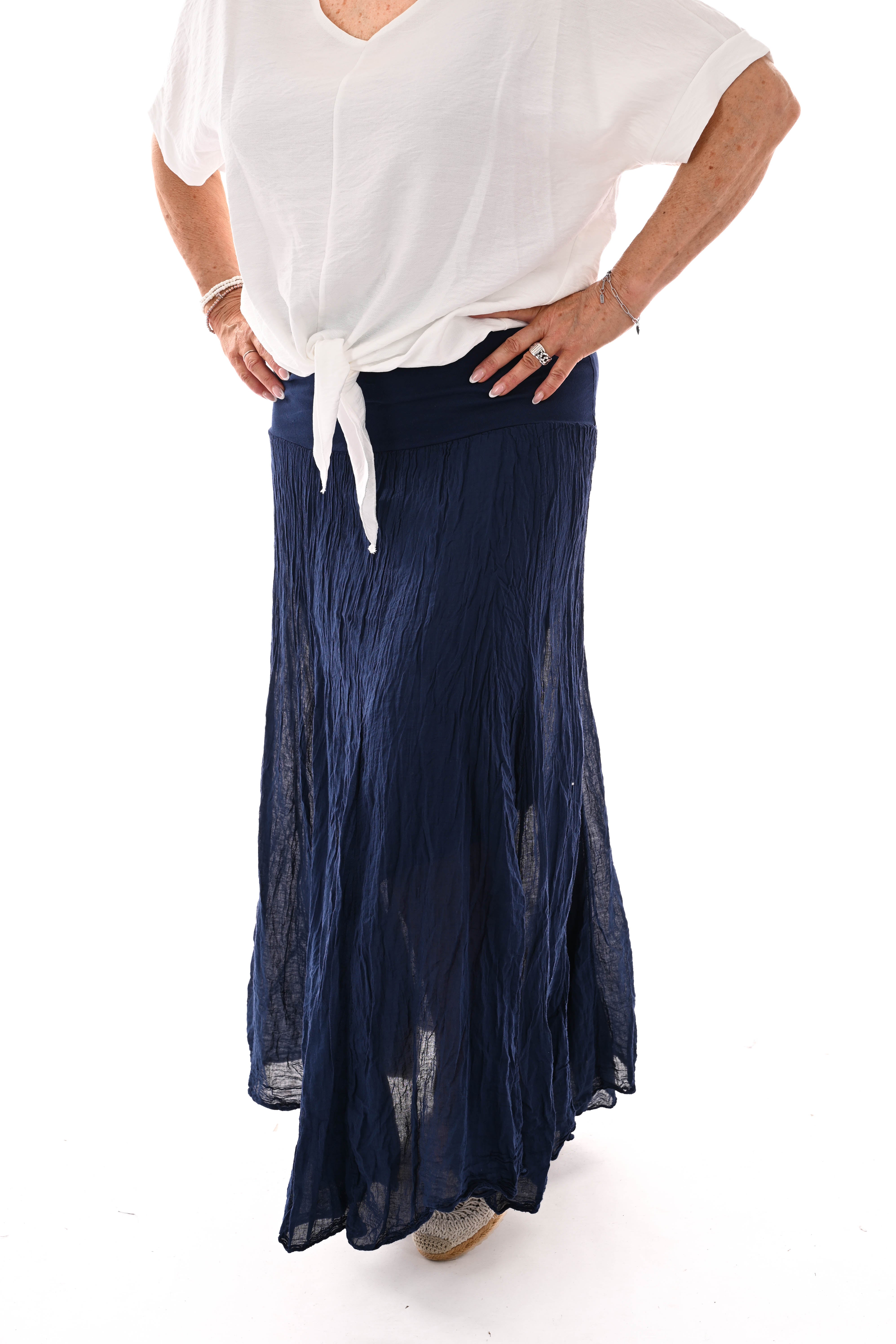 Rok met omgeslagen band marineblauw