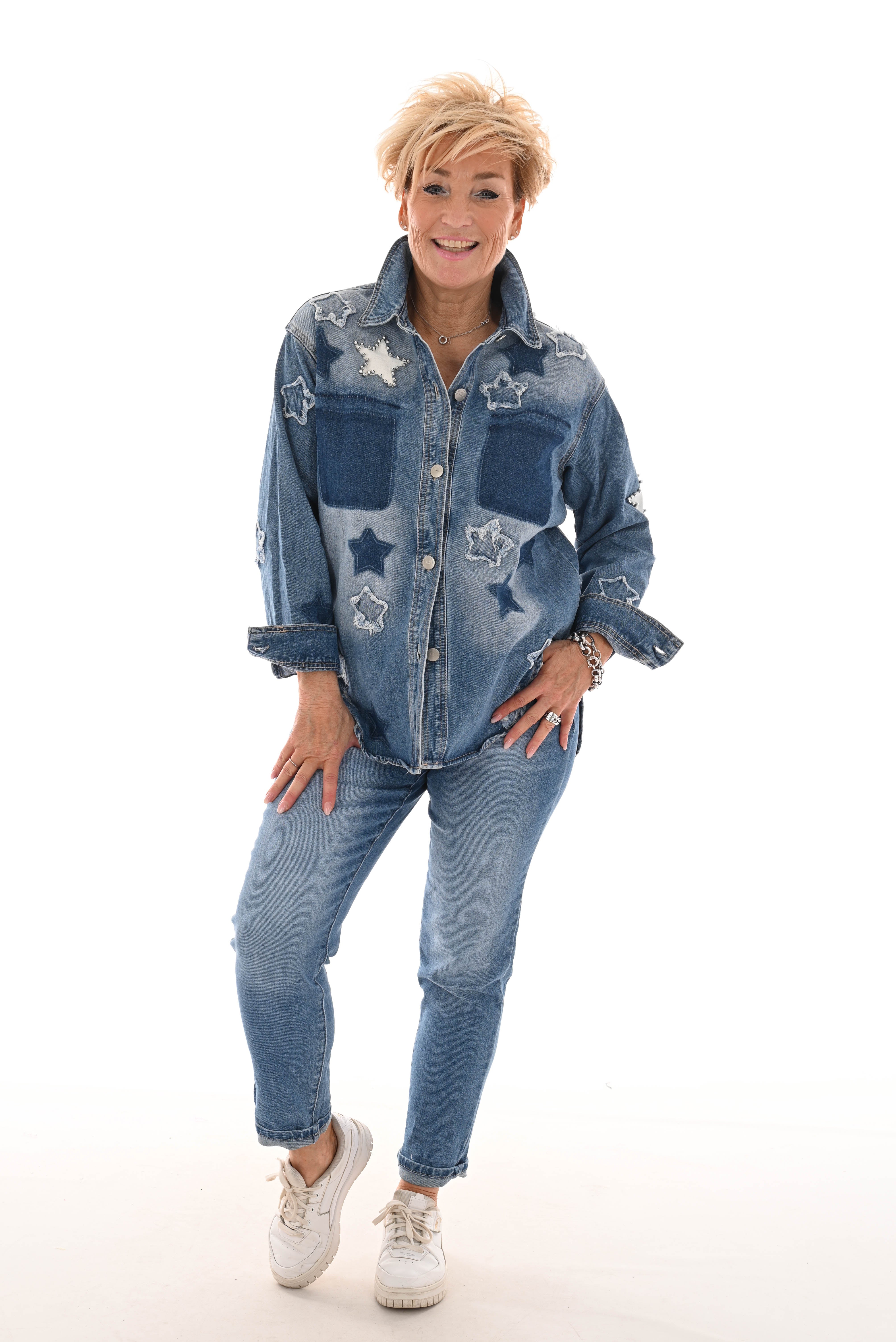 Spijkerjas met sterren blauw