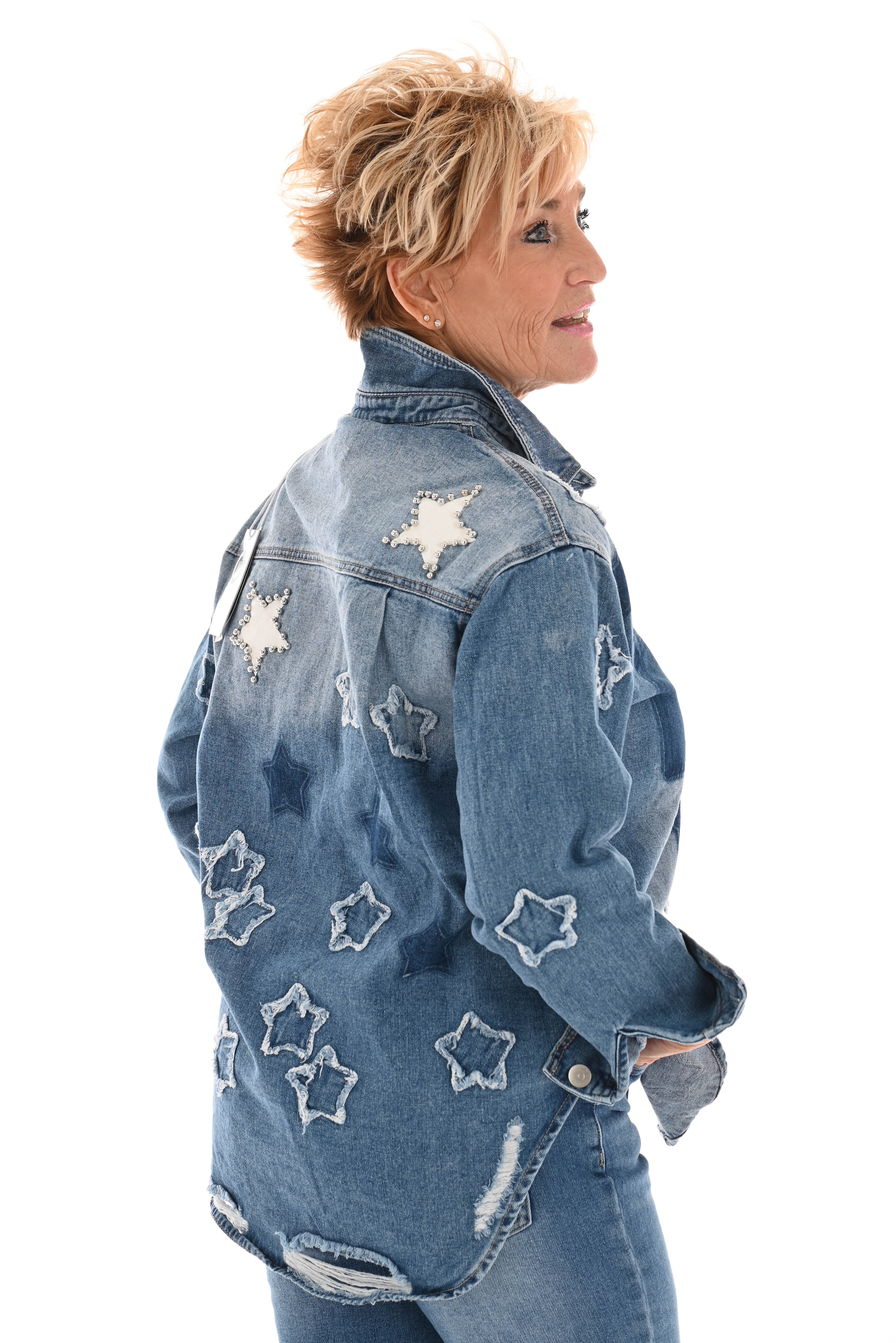Spijkerjas met sterren blauw