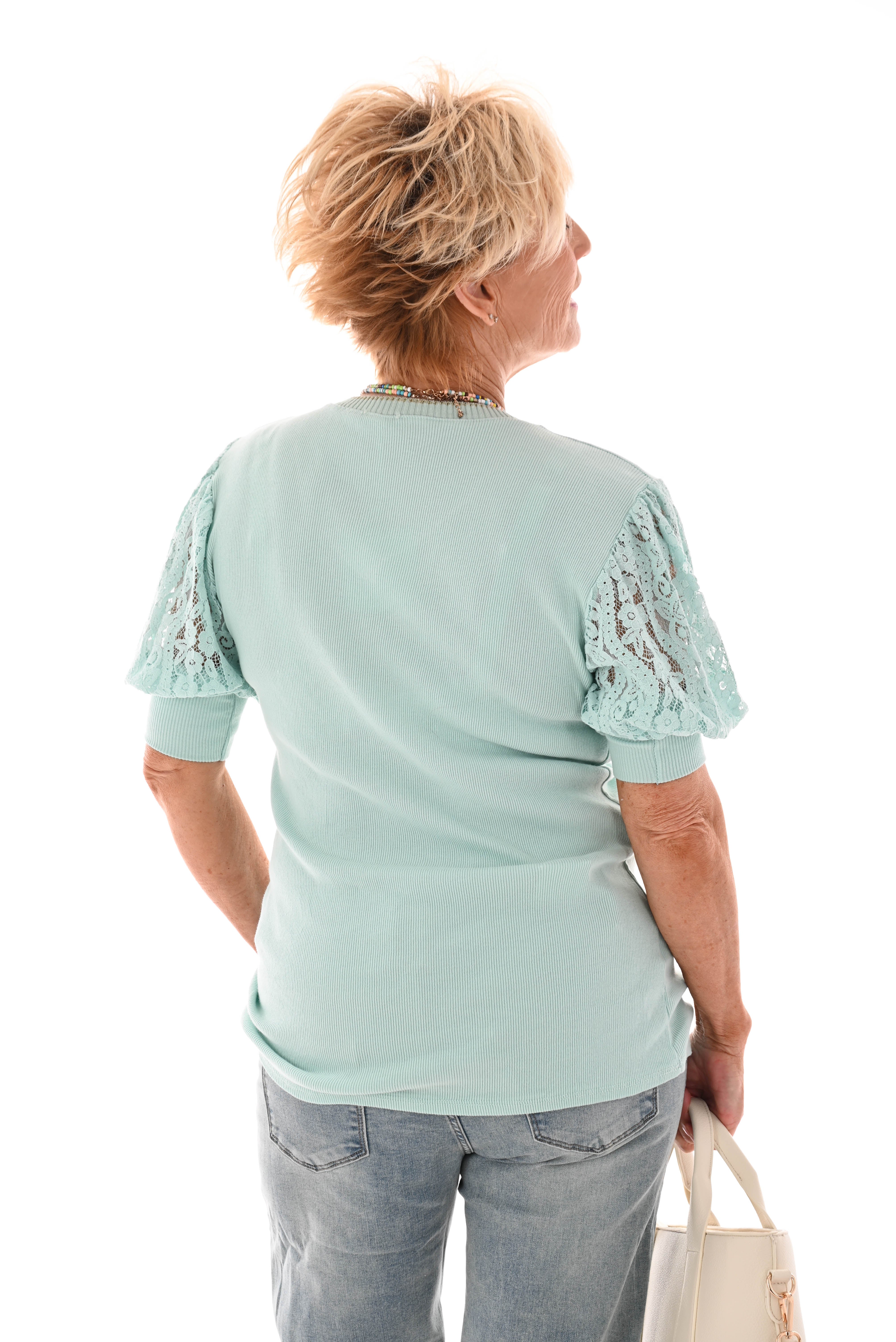 Shirt v-hals korte kanten mouwen mintgroen