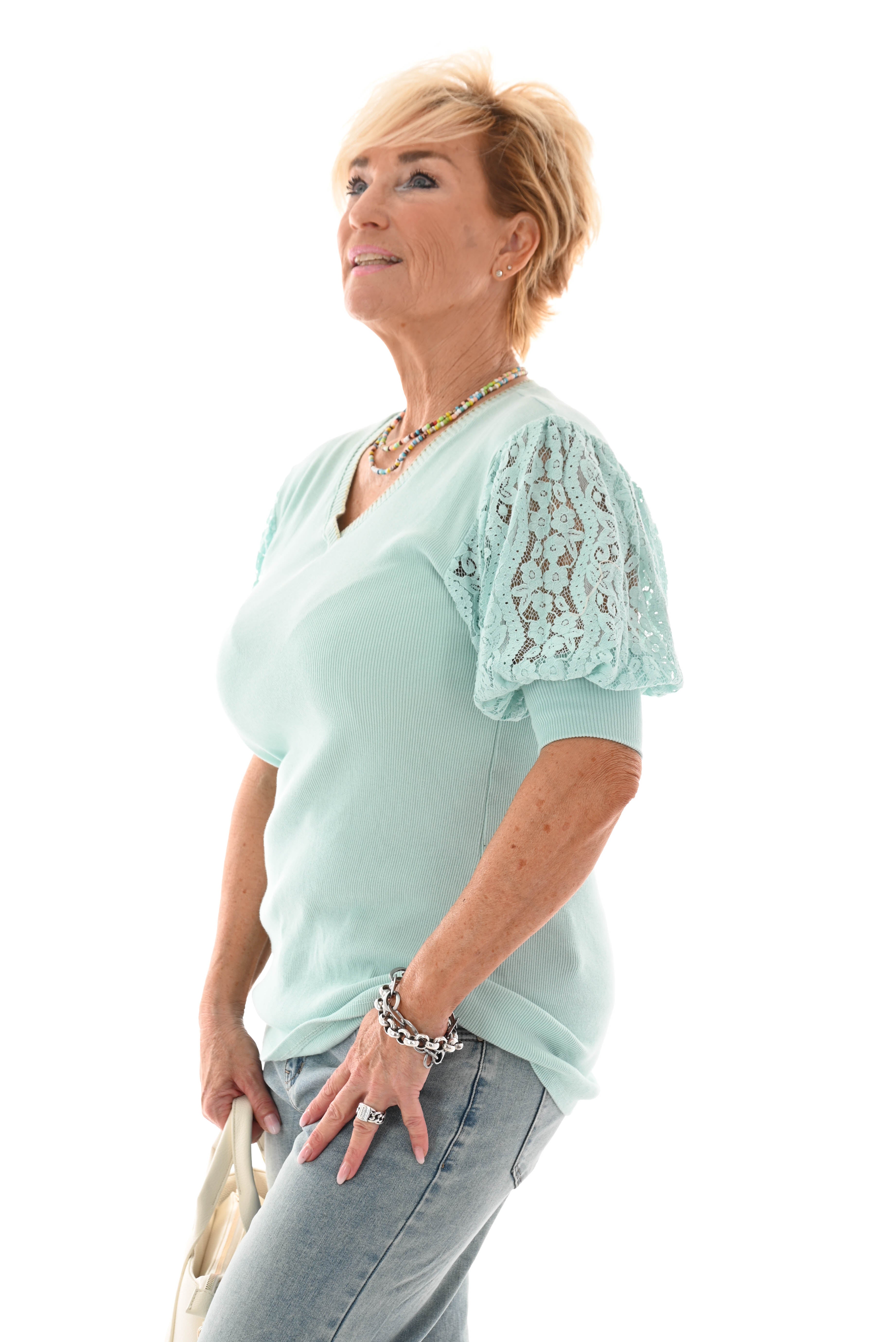 Shirt v-hals korte kanten mouwen mintgroen